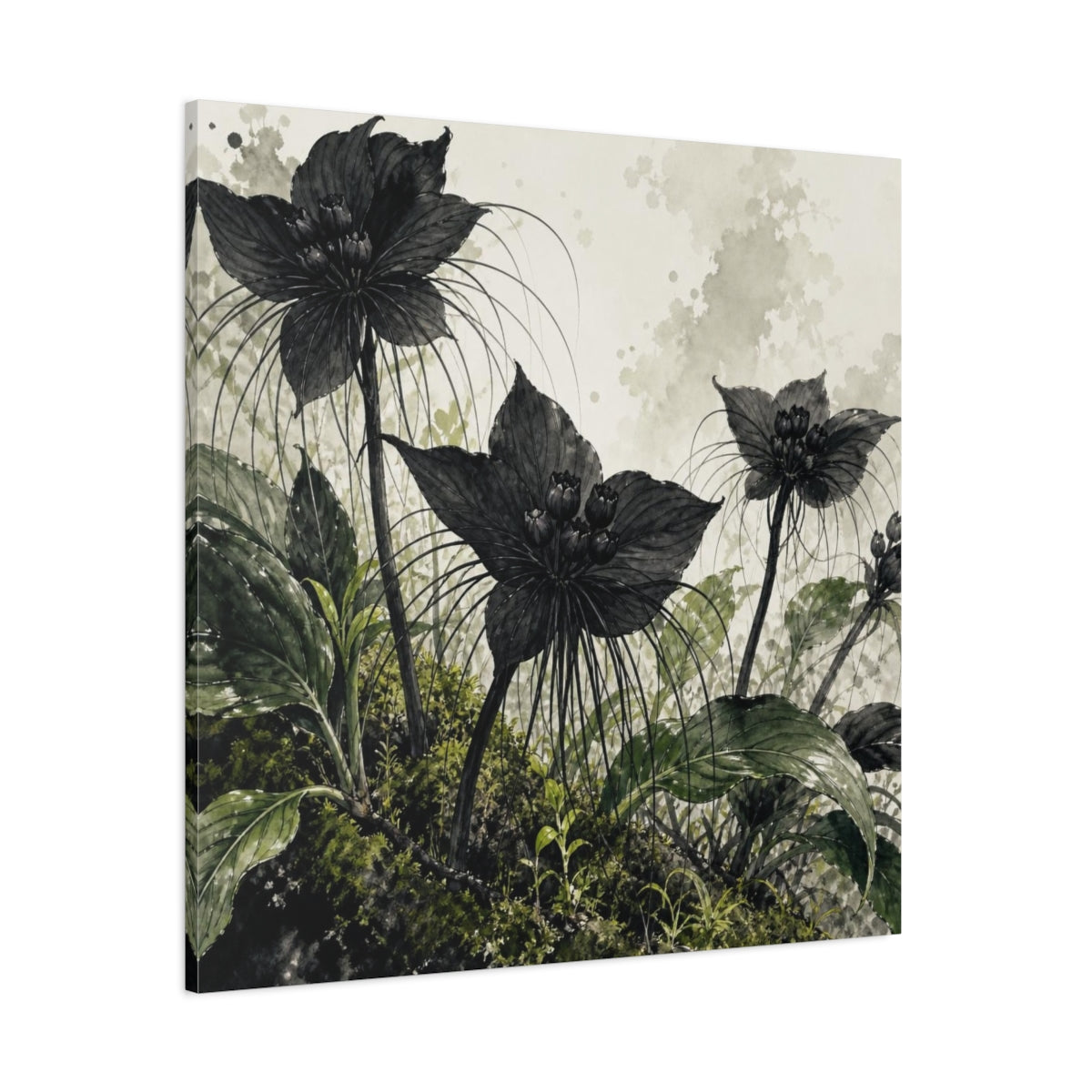 Side Mockup 1. Black Forest Flowers shown as canvas print