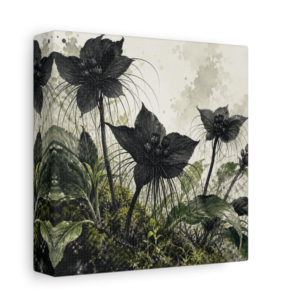Side Mockup 2. Black Forest Flowers shown as canvas print