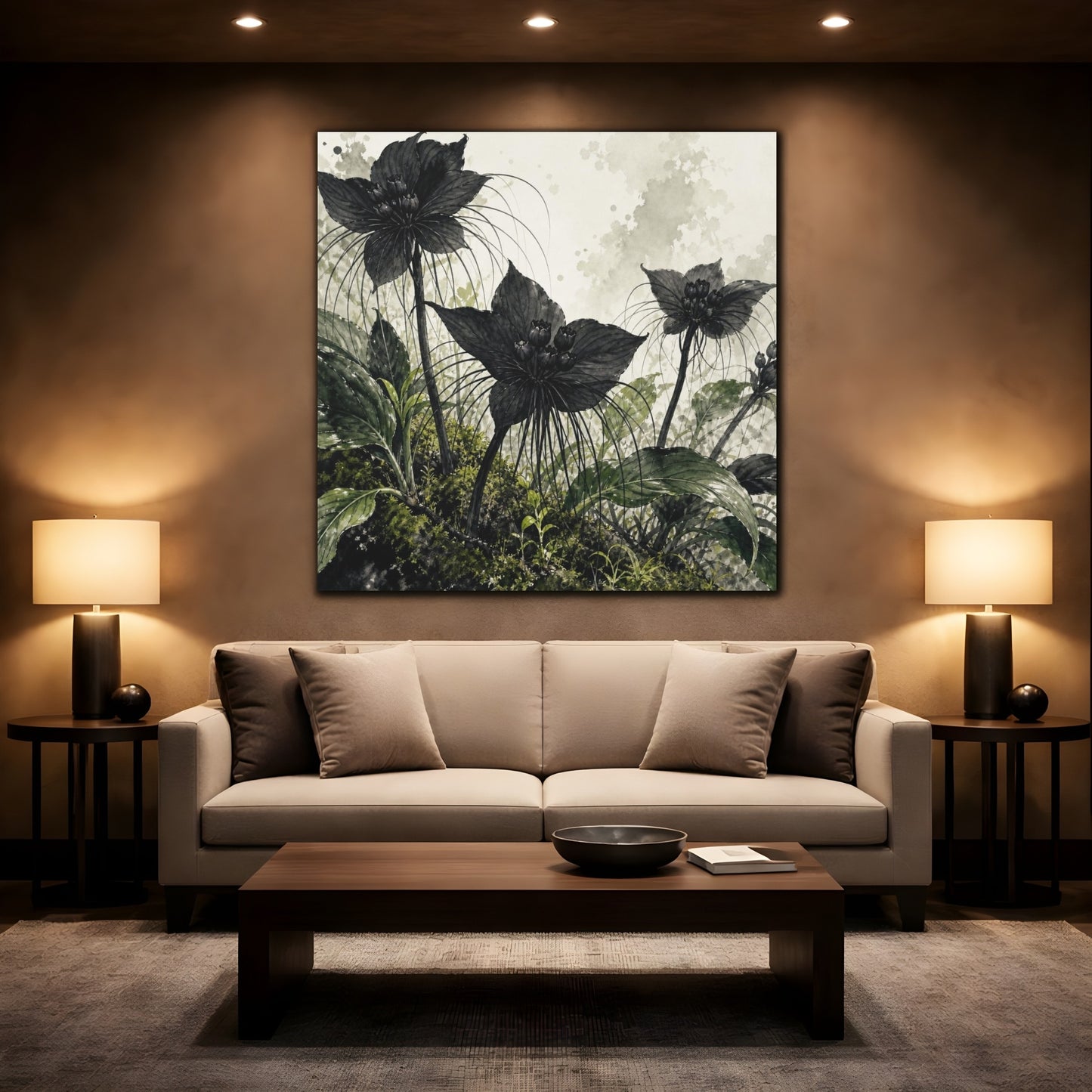 Mockup 2. Black Forest Flowers shown as canvas print