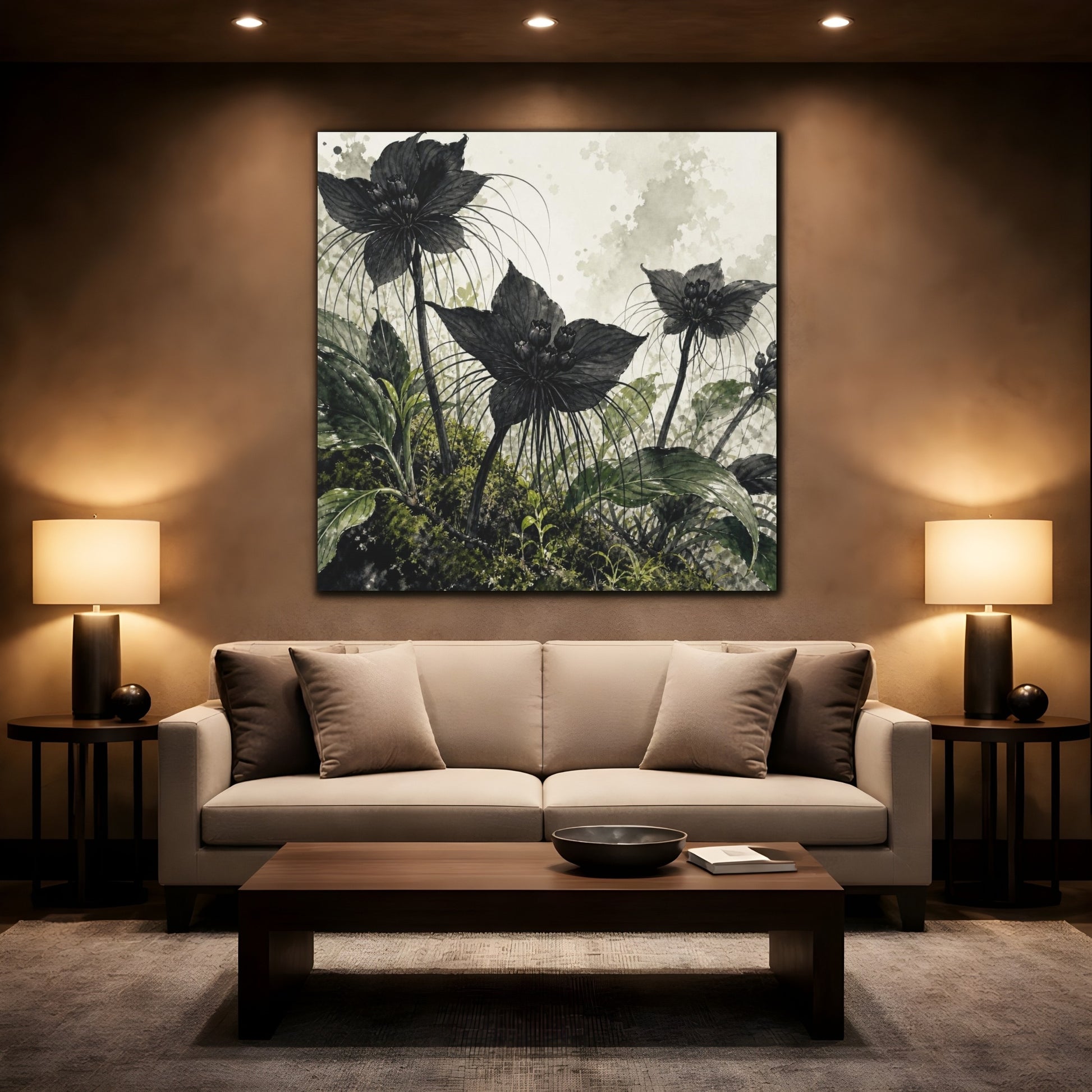 Mockup 2. Black Forest Flowers shown as canvas print