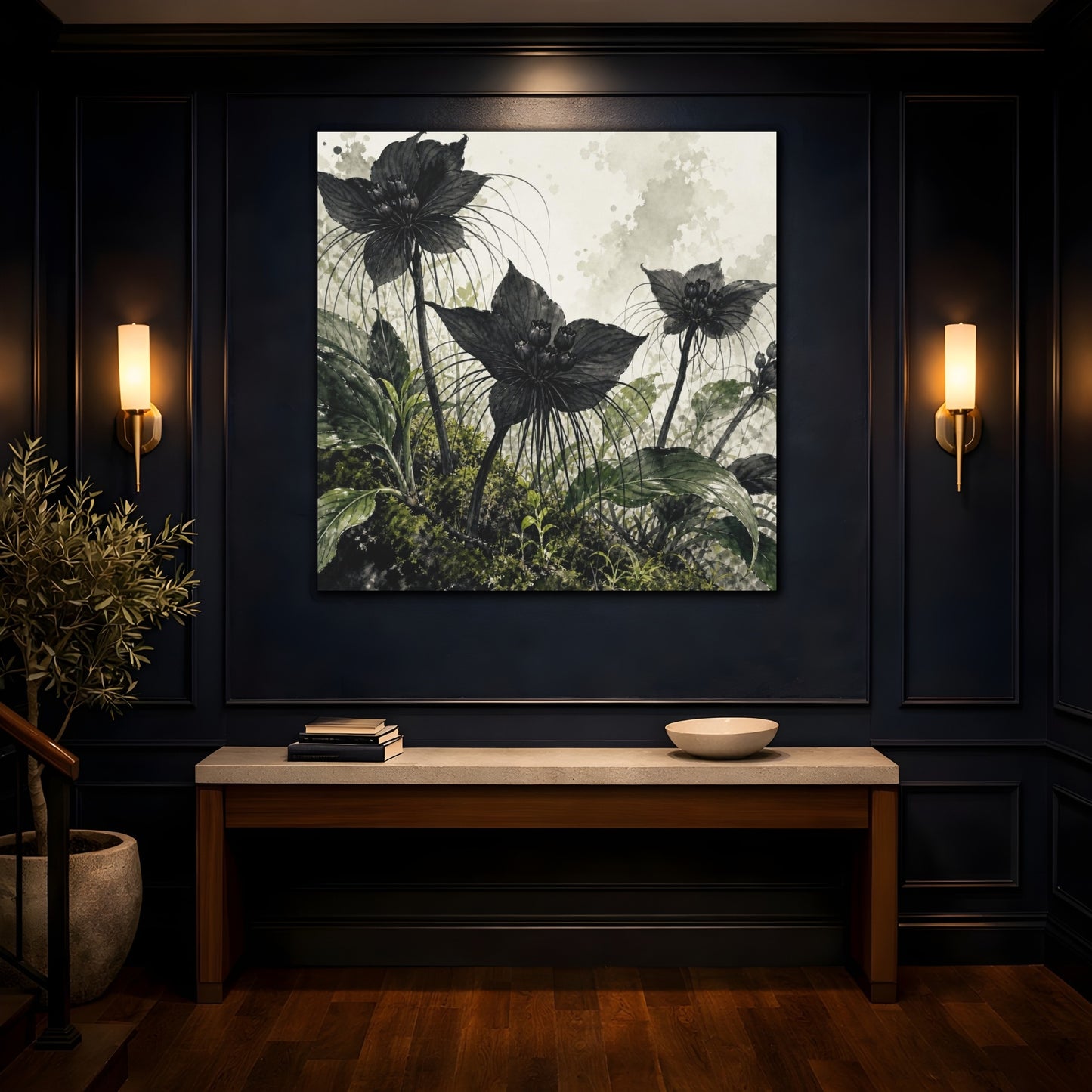 Mockup 4. Black Forest Flowers shown as canvas print