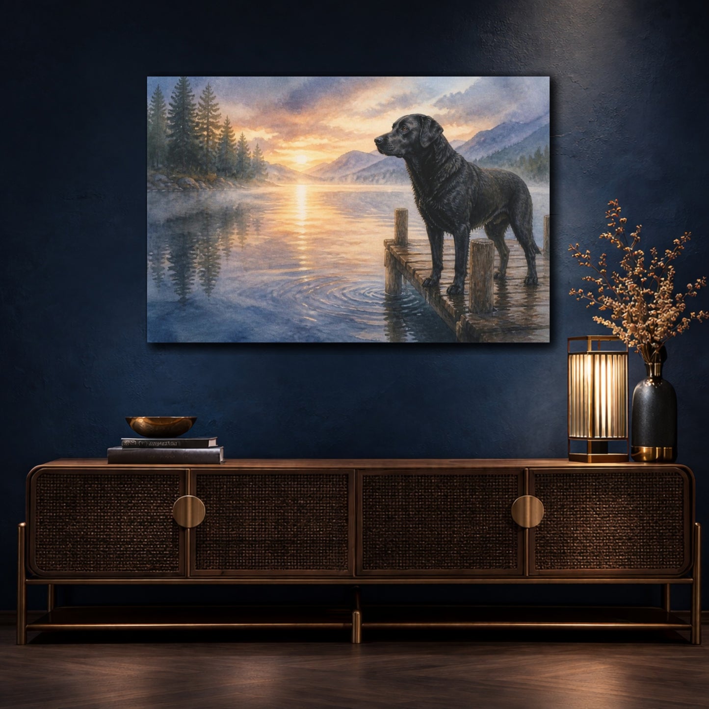 Mockup 4. Black Labrador Pet On Dock shown as canvas print