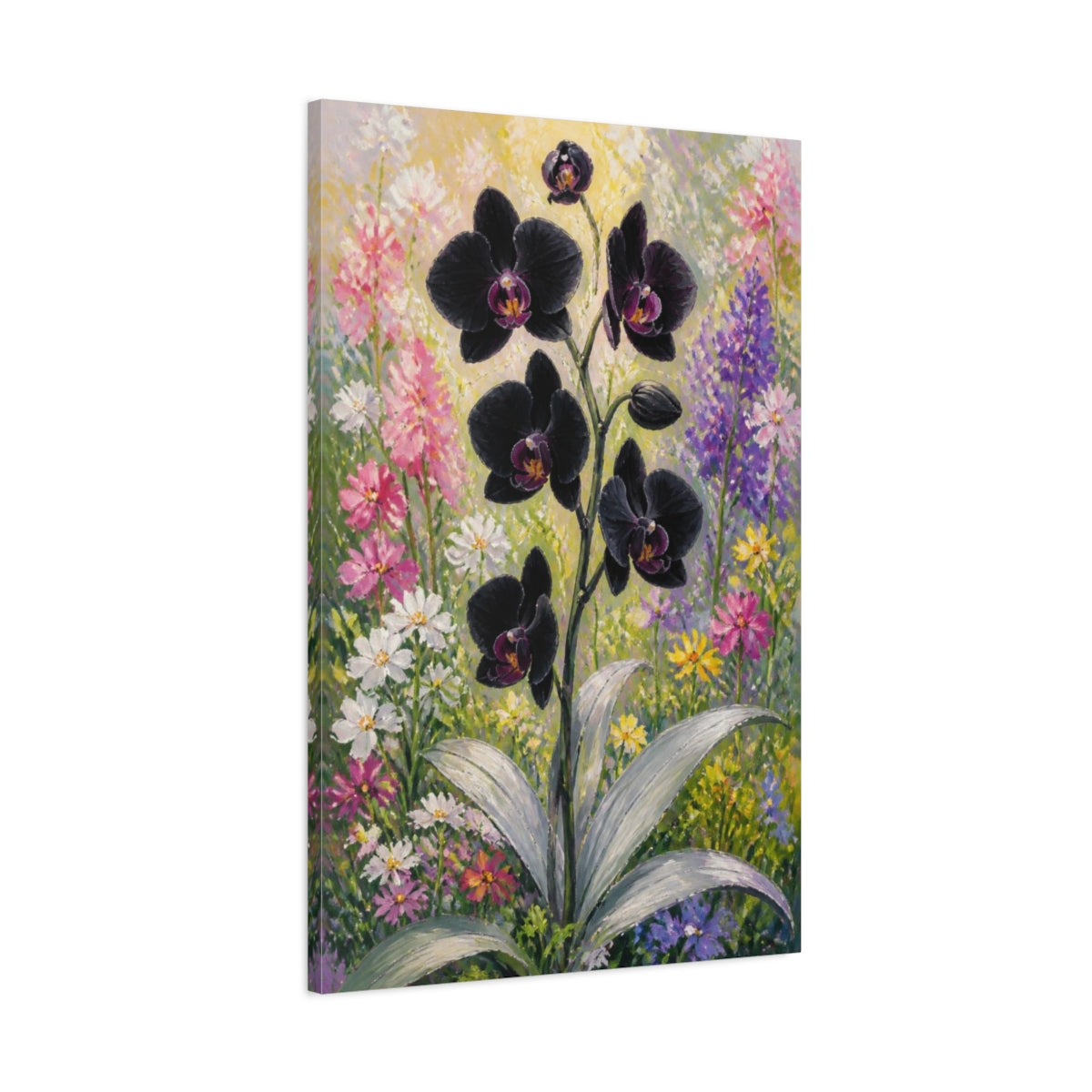 Main Mockup. Black Orchid Flowers shown as canvas print
