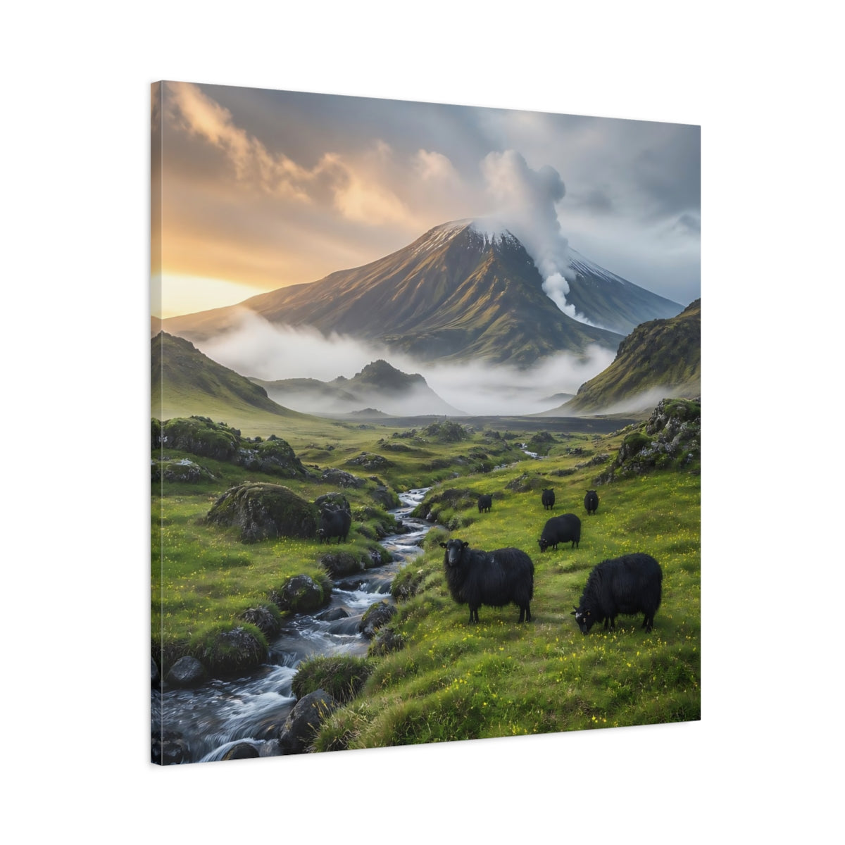 Main Mockup. Black Sheep Landscape shown as canvas print