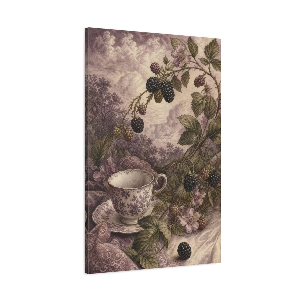 Main Mockup. Blackberry Tea Cup shown as canvas print