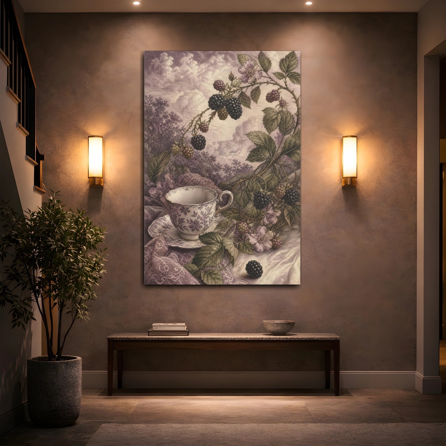 Mockup 2. Blackberry Tea Cup shown as canvas print