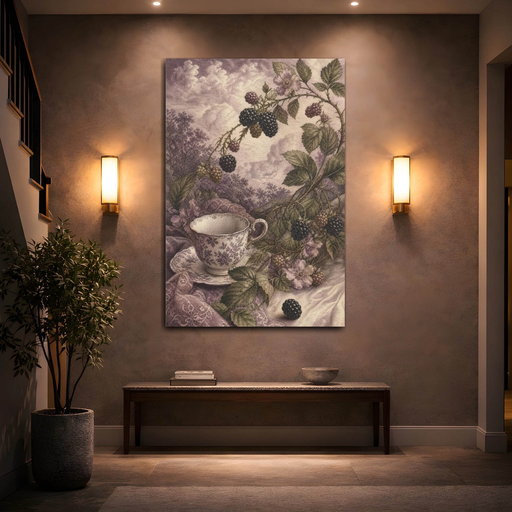 Mockup 2. Blackberry Tea Cup shown as canvas print