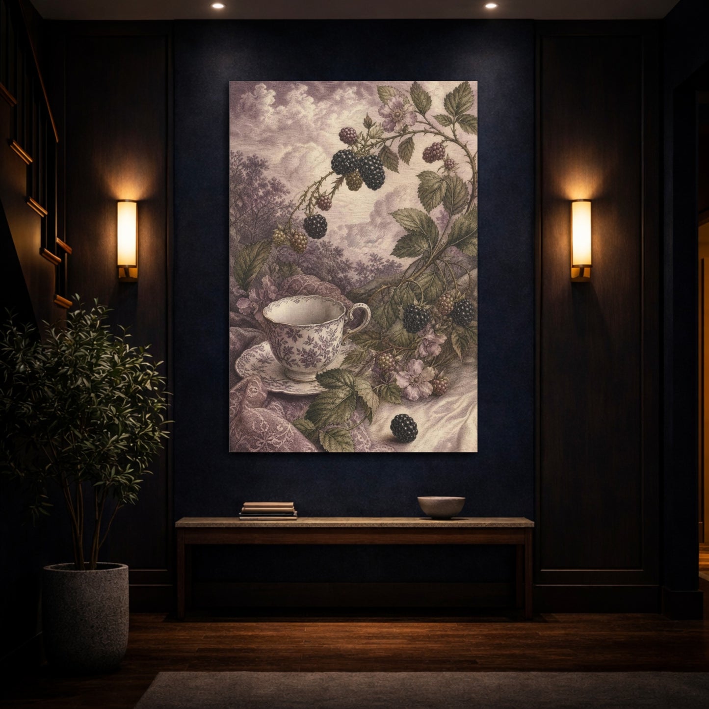 Mockup 4. Blackberry Tea Cup shown as canvas print