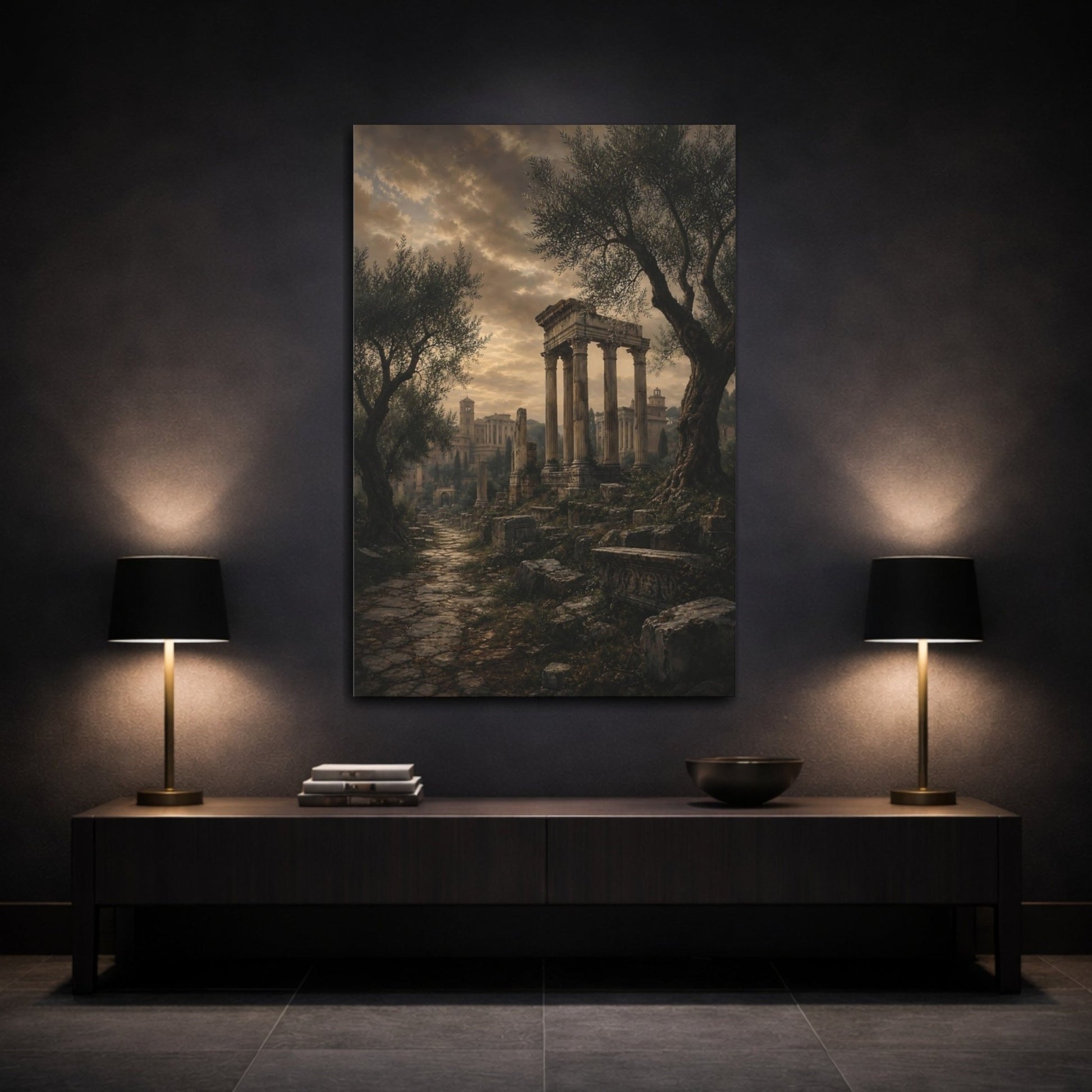 Blackened Bronze Moody Landscape Palette Roman Canvas Wall Art Print – Living Room Decor, Above Couch - YesArtYes