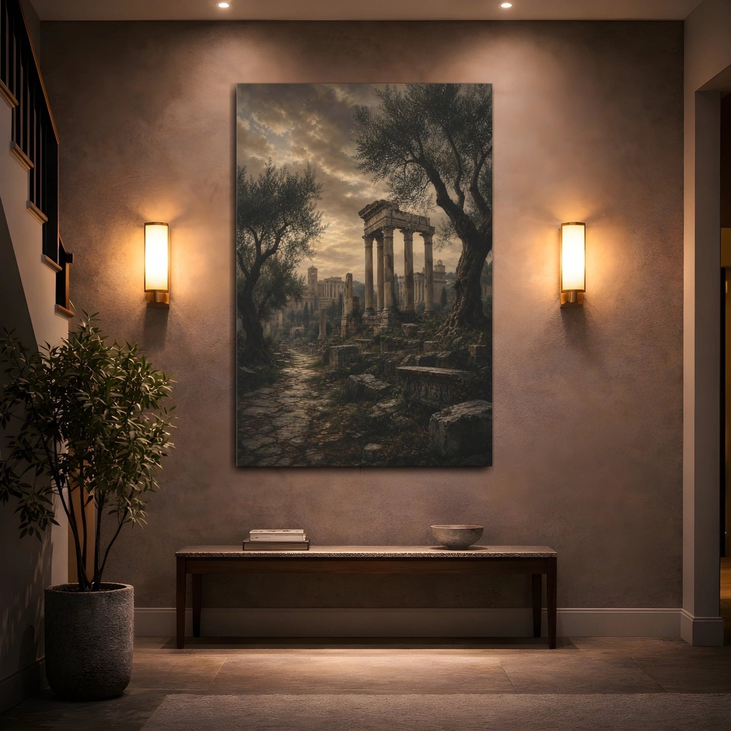 Blackened Bronze Moody Landscape Palette Roman Canvas Wall Art Print – Living Room Decor, Above Couch - YesArtYes