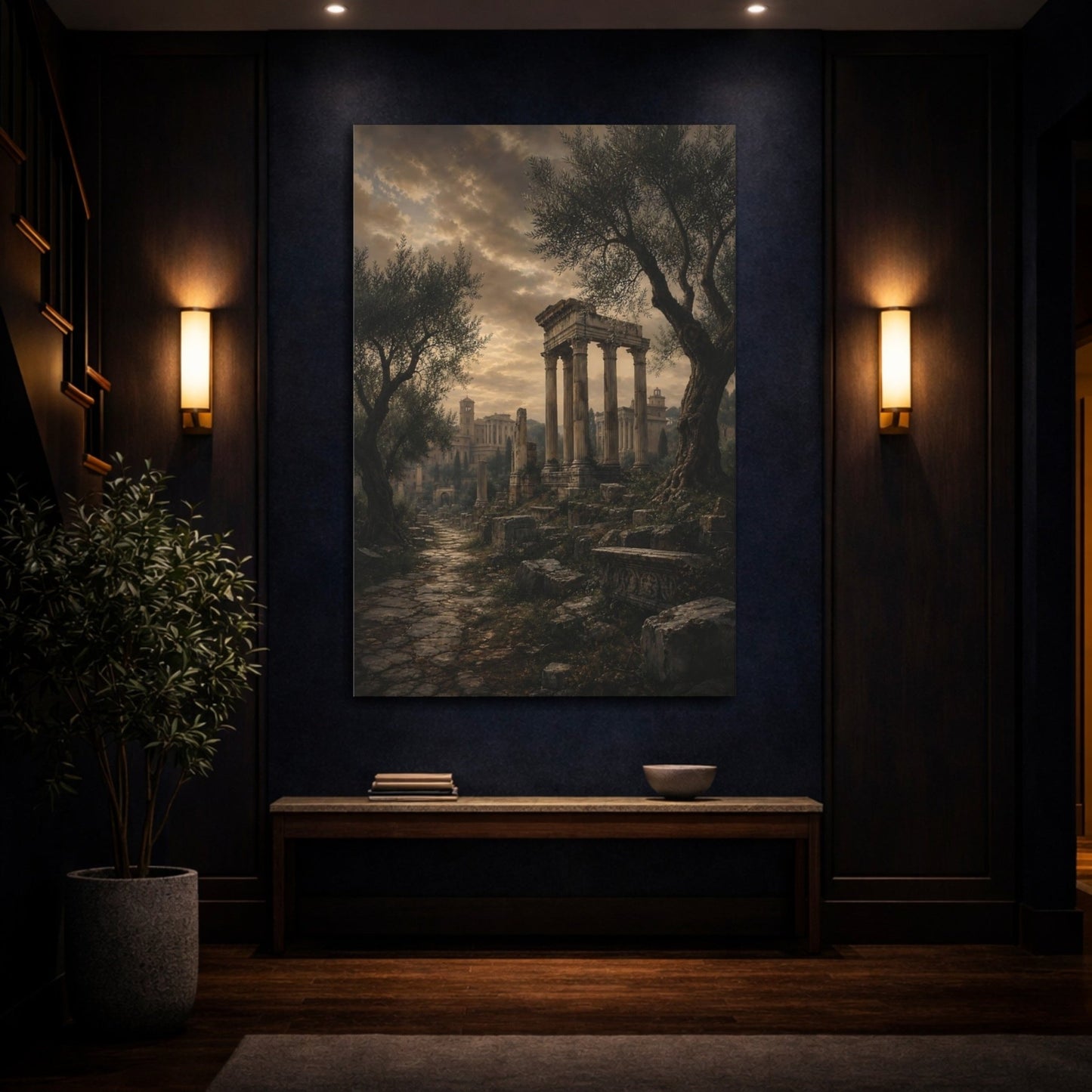 Blackened Bronze Moody Landscape Palette Roman Canvas Wall Art Print – Living Room Decor, Above Couch - YesArtYes