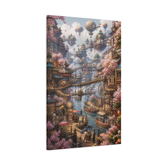 Main Mockup. Blooming Floating Harbor shown as canvas print