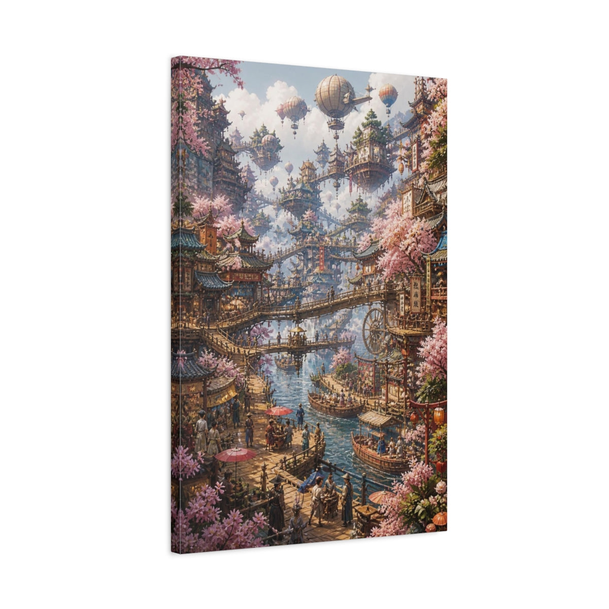 Side Mockup 2. Blooming Floating Harbor shown as canvas print