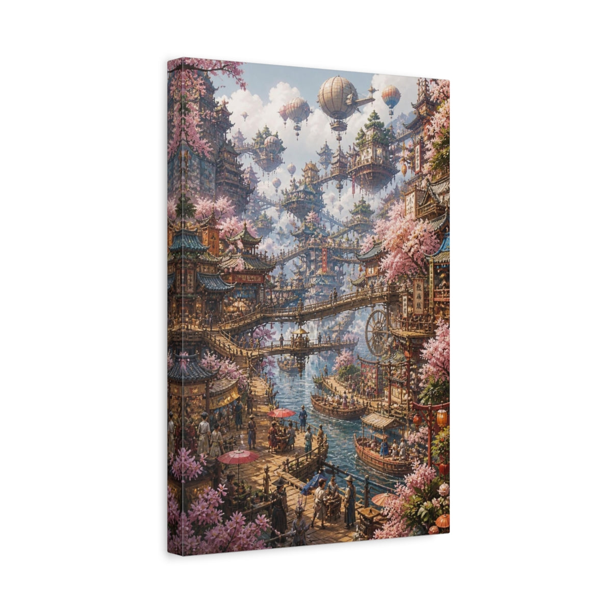 Side Mockup 4. Blooming Floating Harbor shown as canvas print