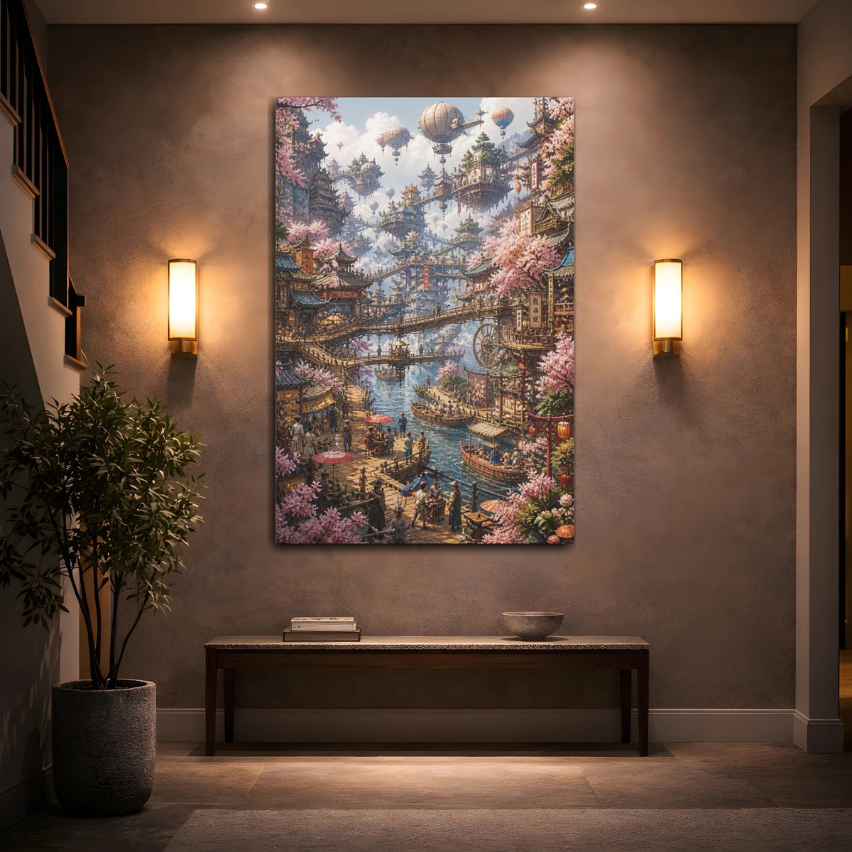 Mockup 2. Blooming Floating Harbor shown as canvas print