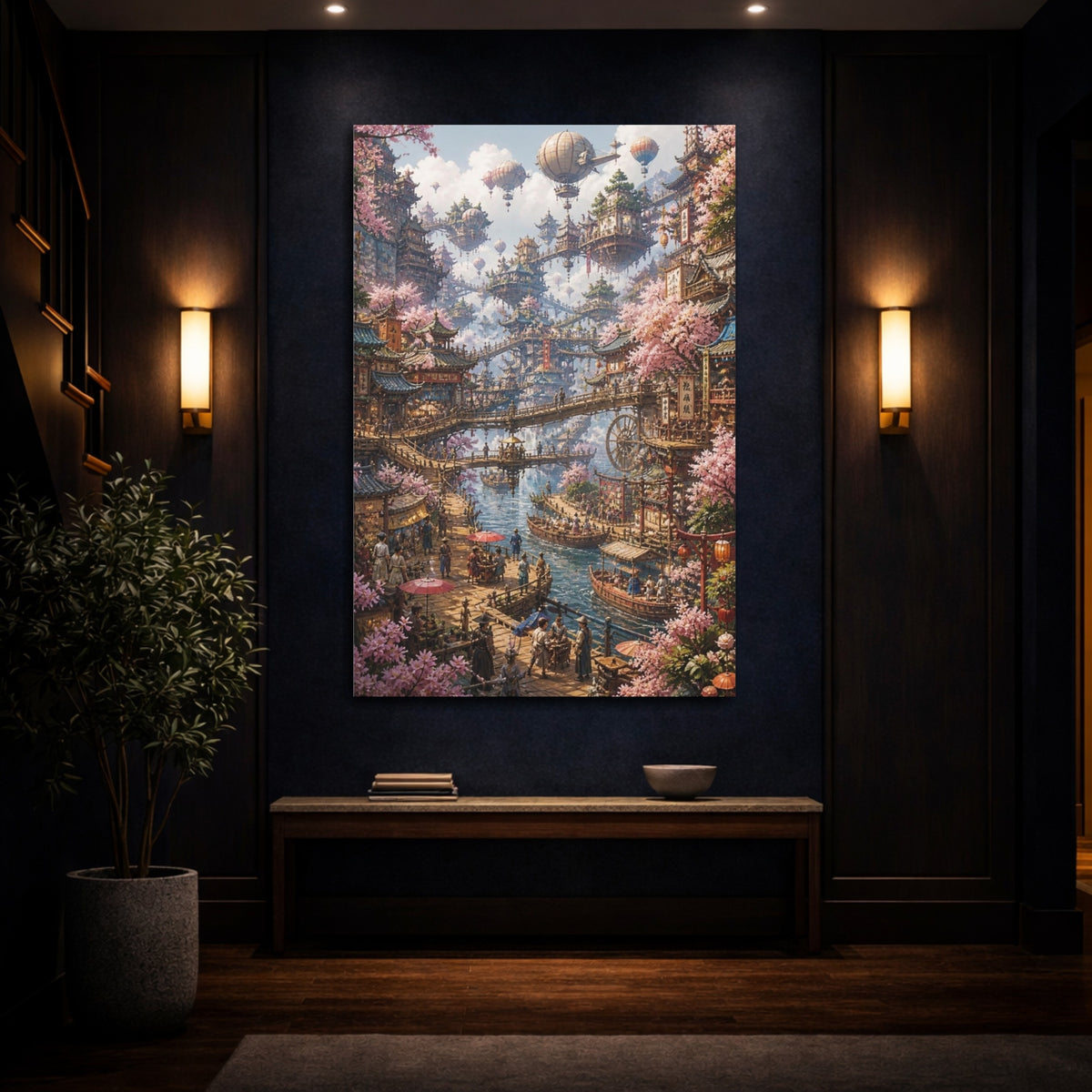 Mockup 4. Blooming Floating Harbor shown as canvas print