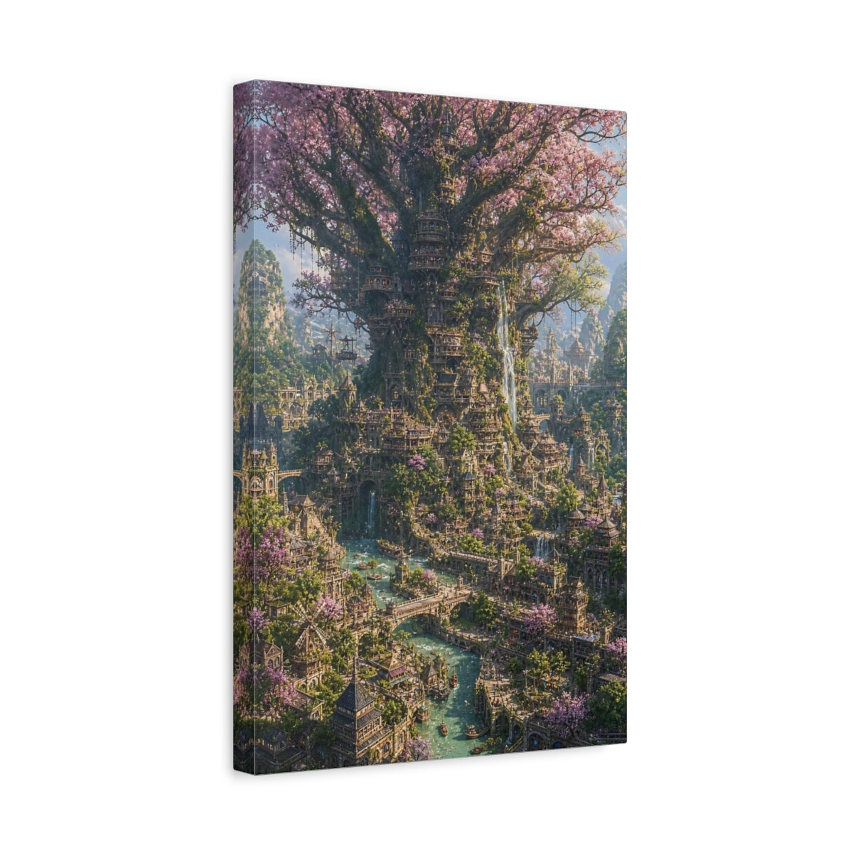 Side Mockup 4. Blossom Tree City shown as canvas print