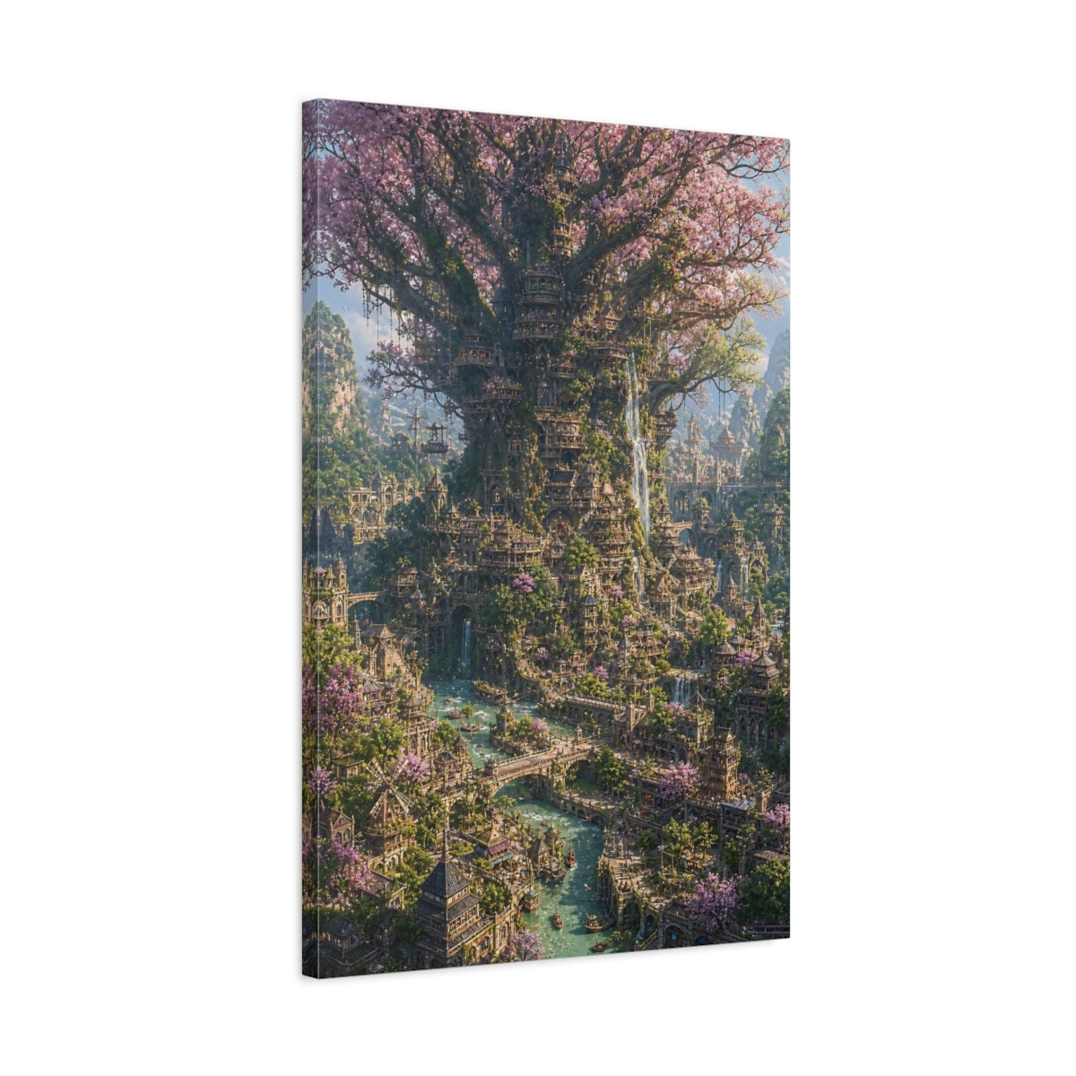 Side Mockup 2. Blossom Tree City shown as canvas print