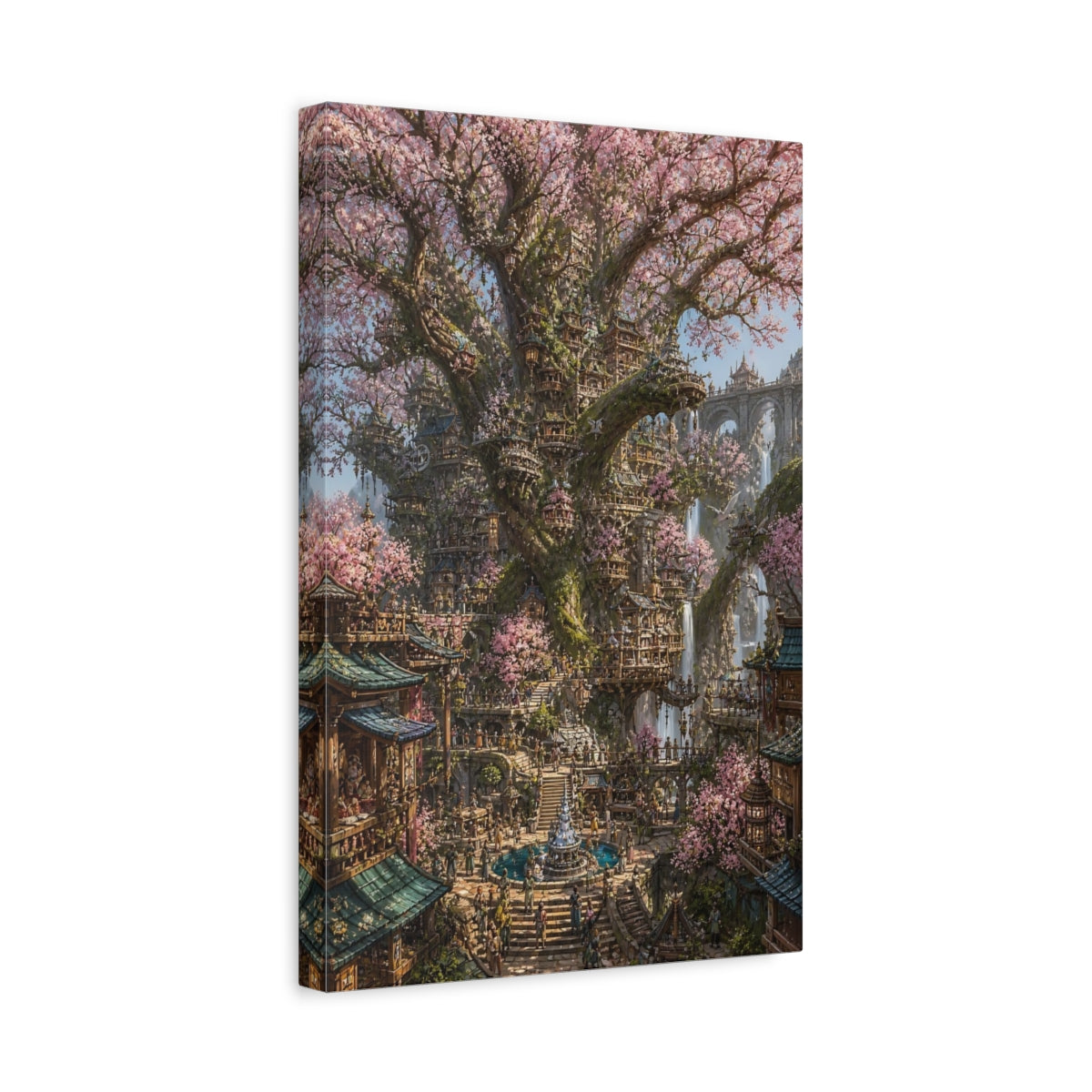 Side Mockup 4. Blossom Tree City shown as canvas print