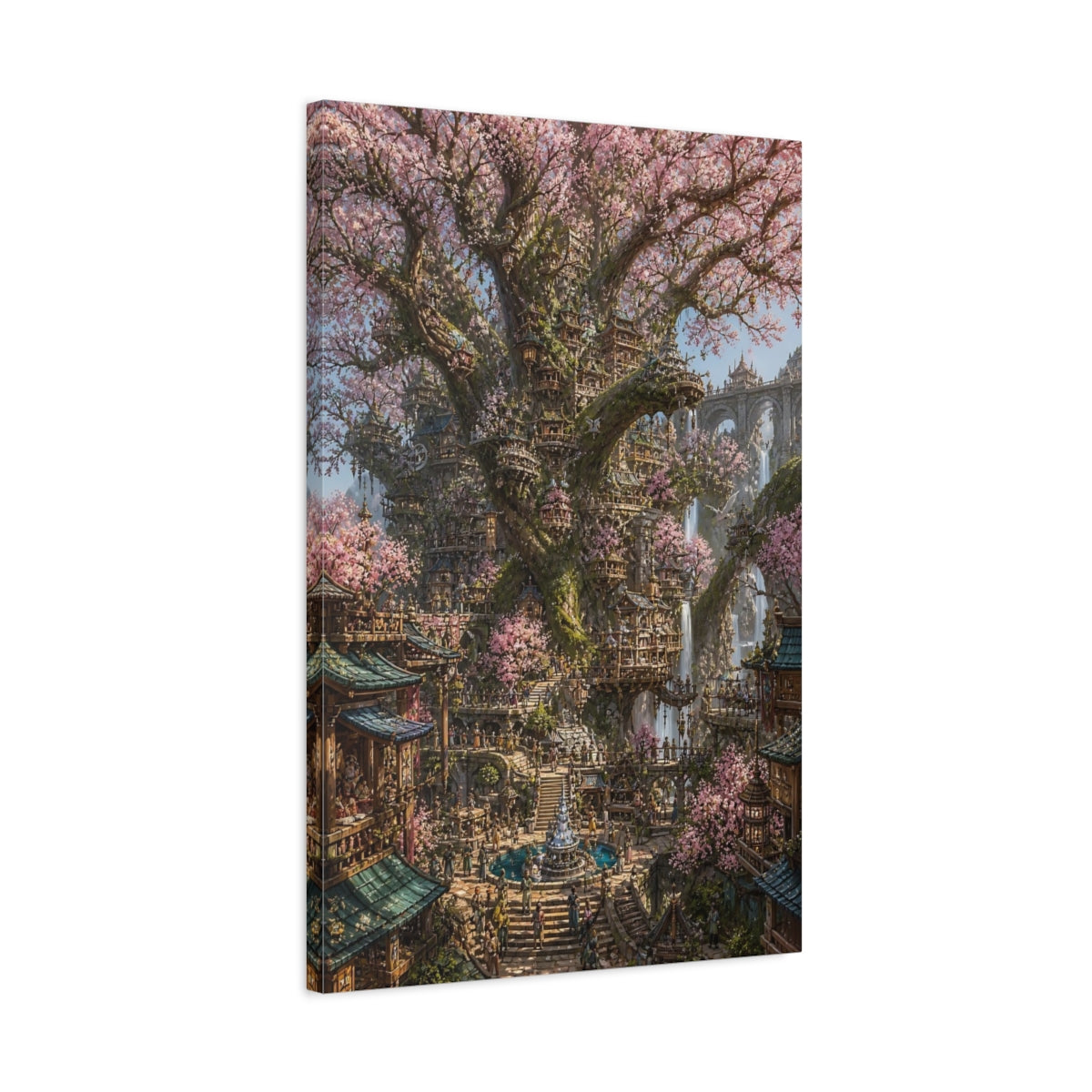 Side Mockup 2. Blossom Tree City shown as canvas print