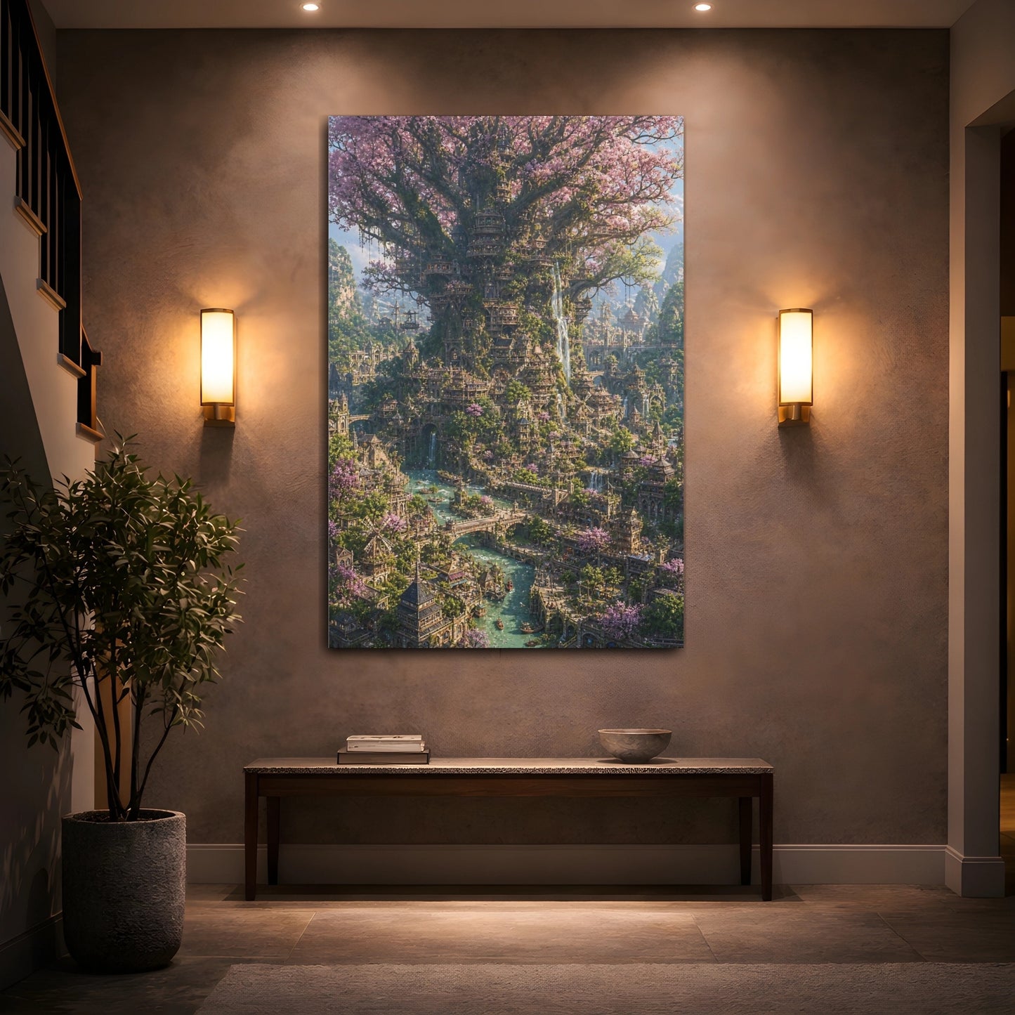 Mockup 2. Blossom Tree City shown as canvas print