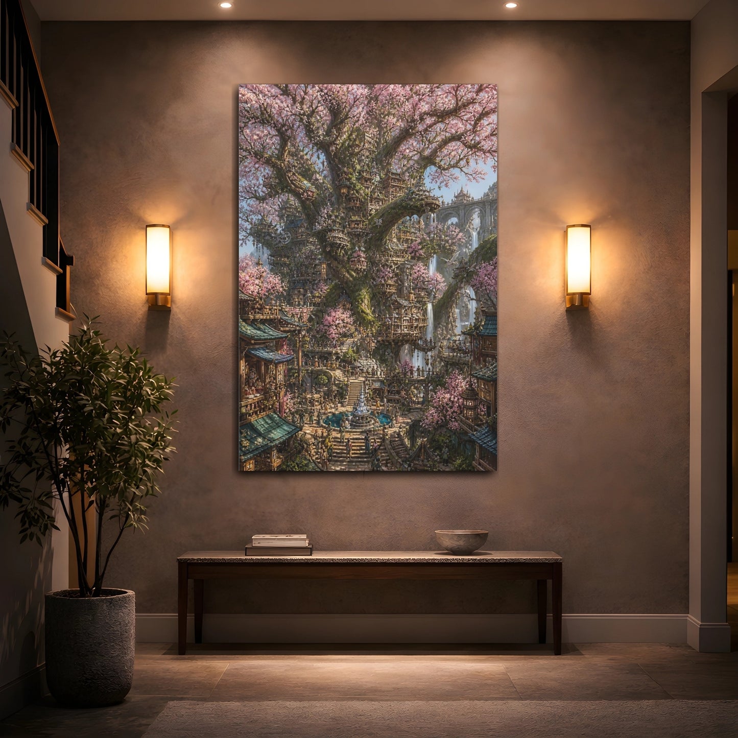 Mockup 2. Blossom Tree City shown as canvas print
