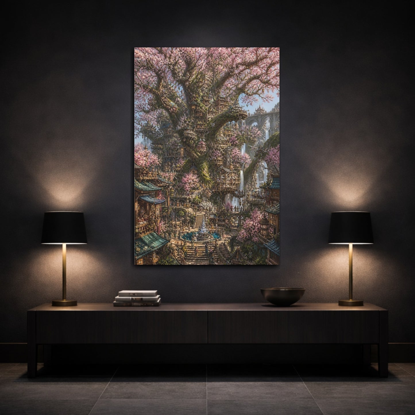 Mockup 3. Blossom Tree City shown as canvas print