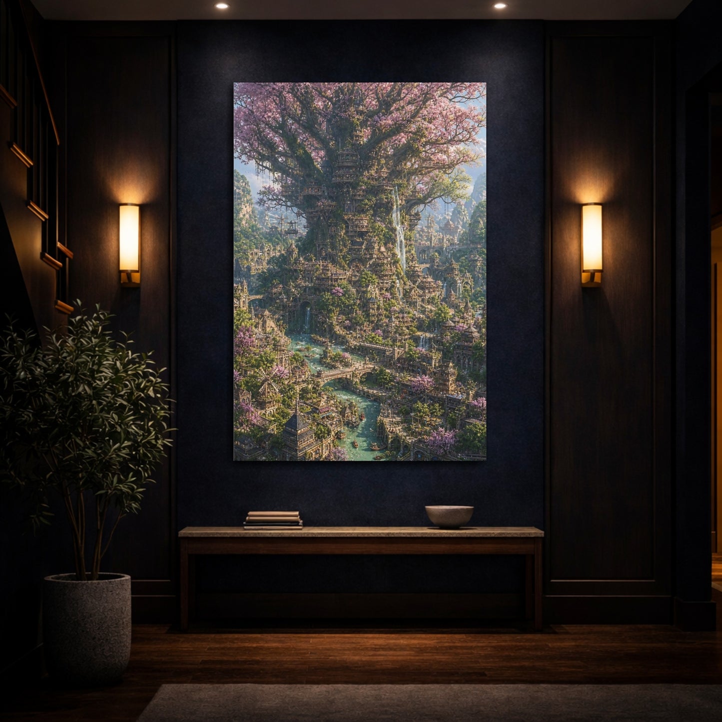 Mockup 4. Blossom Tree City shown as canvas print