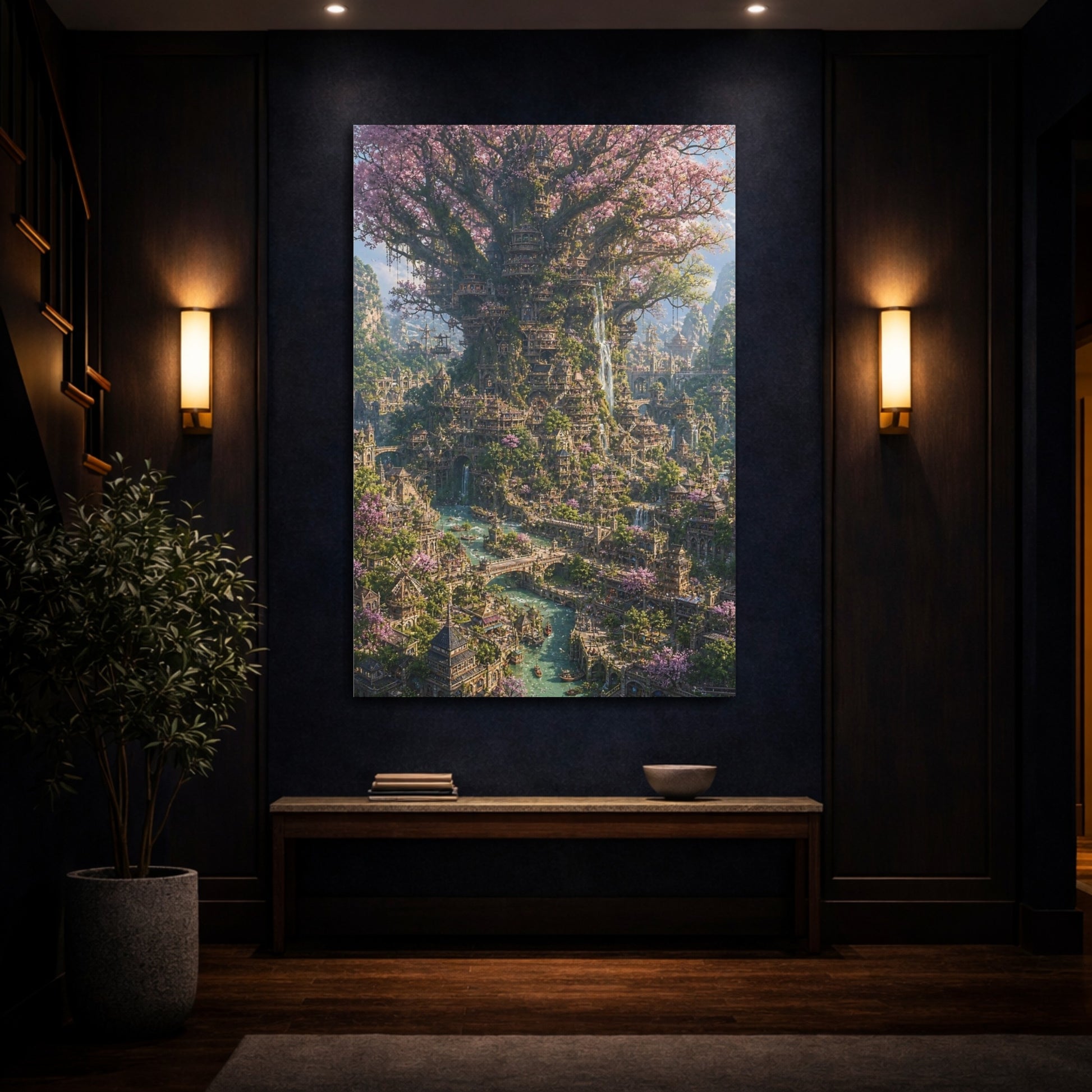 Mockup 4. Blossom Tree City shown as canvas print