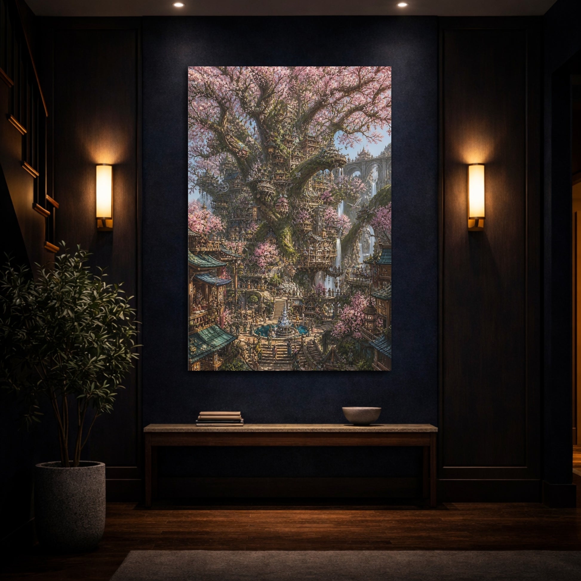 Mockup 4. Blossom Tree City shown as canvas print