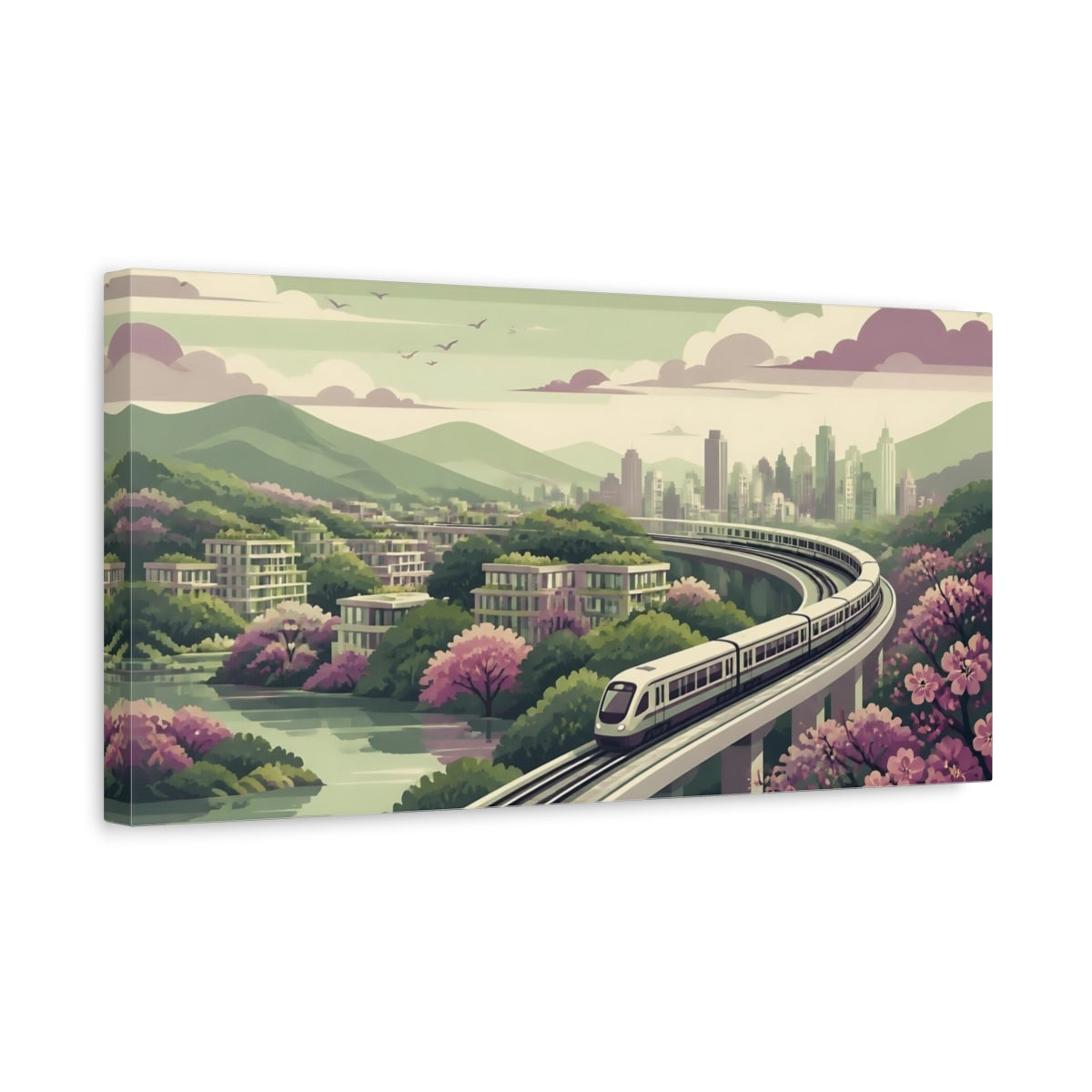 Side Mockup 3. Blossom Valley Train shown as canvas print