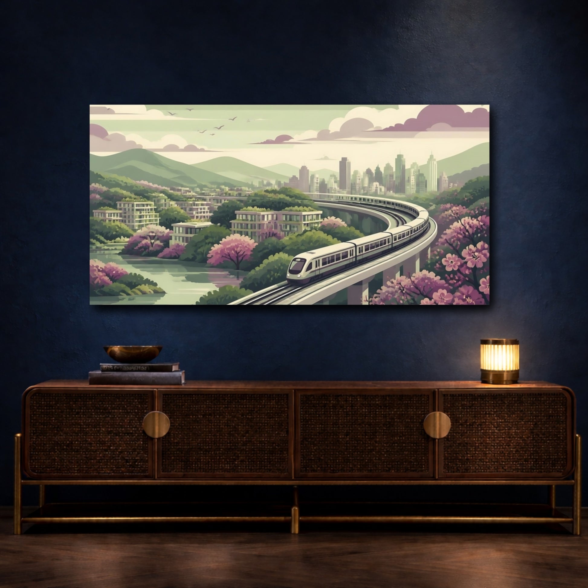 Mockup 4. Blossom Valley Train shown as canvas print