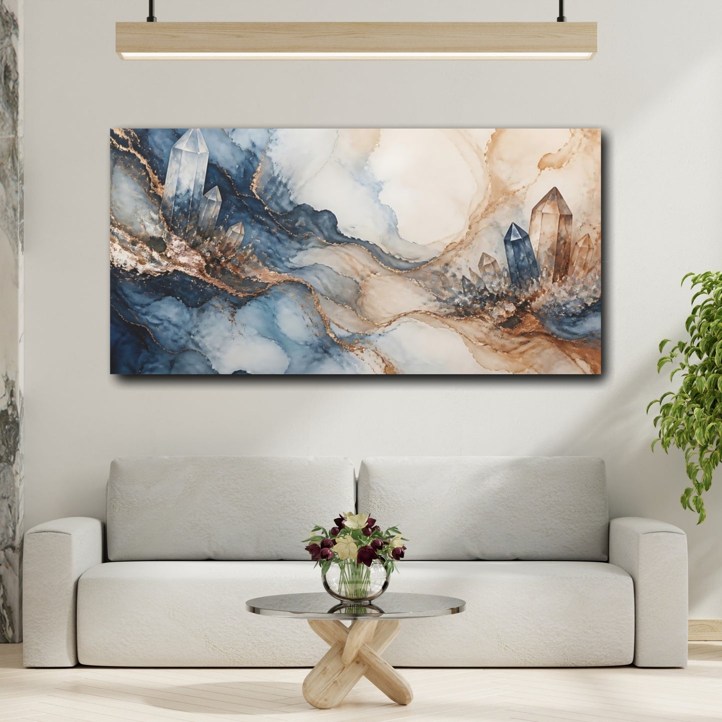 Mockup 2. Blue & Gold Crystal Cluster shown as canvas print