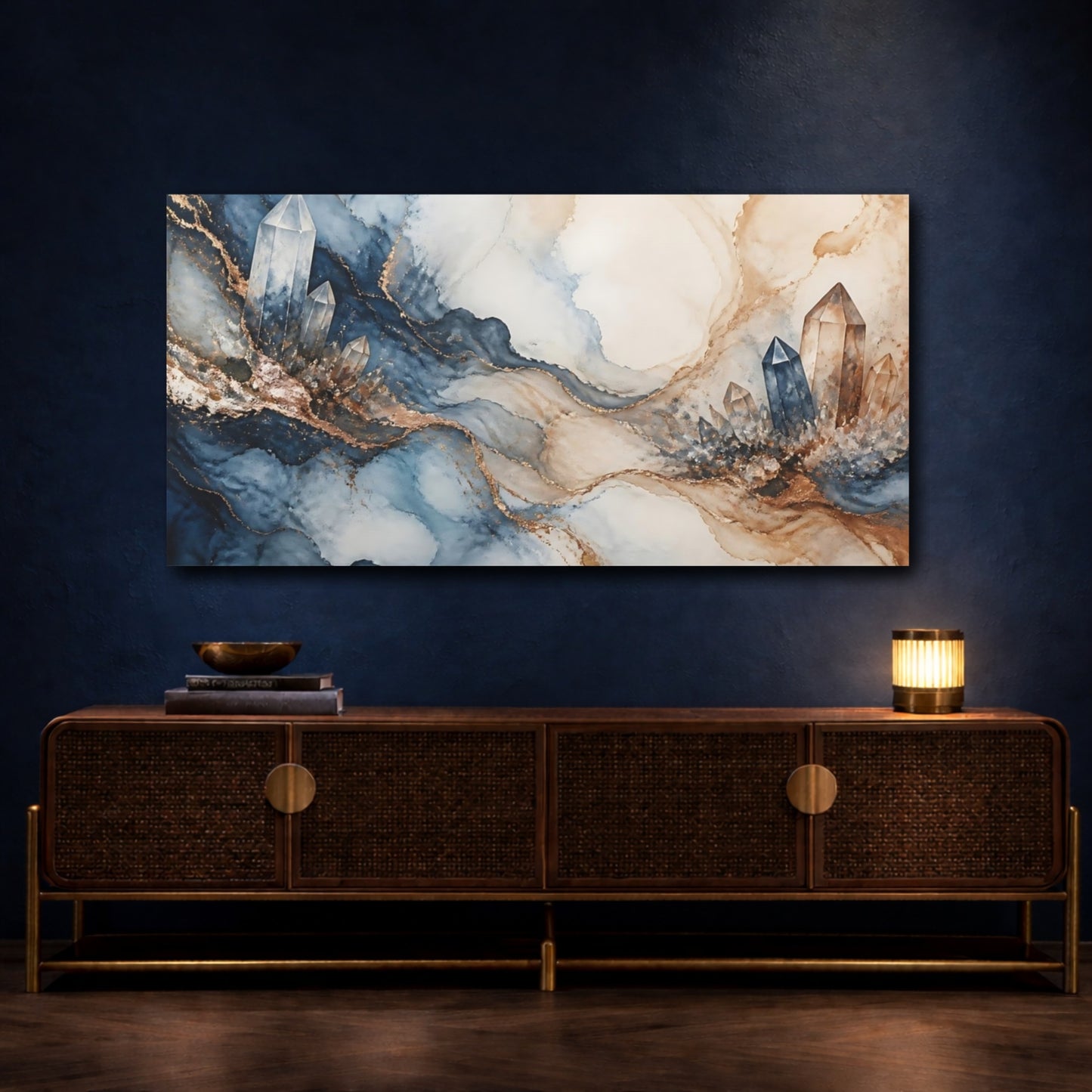 Mockup 4. Blue & Gold Crystal Cluster shown as canvas print
