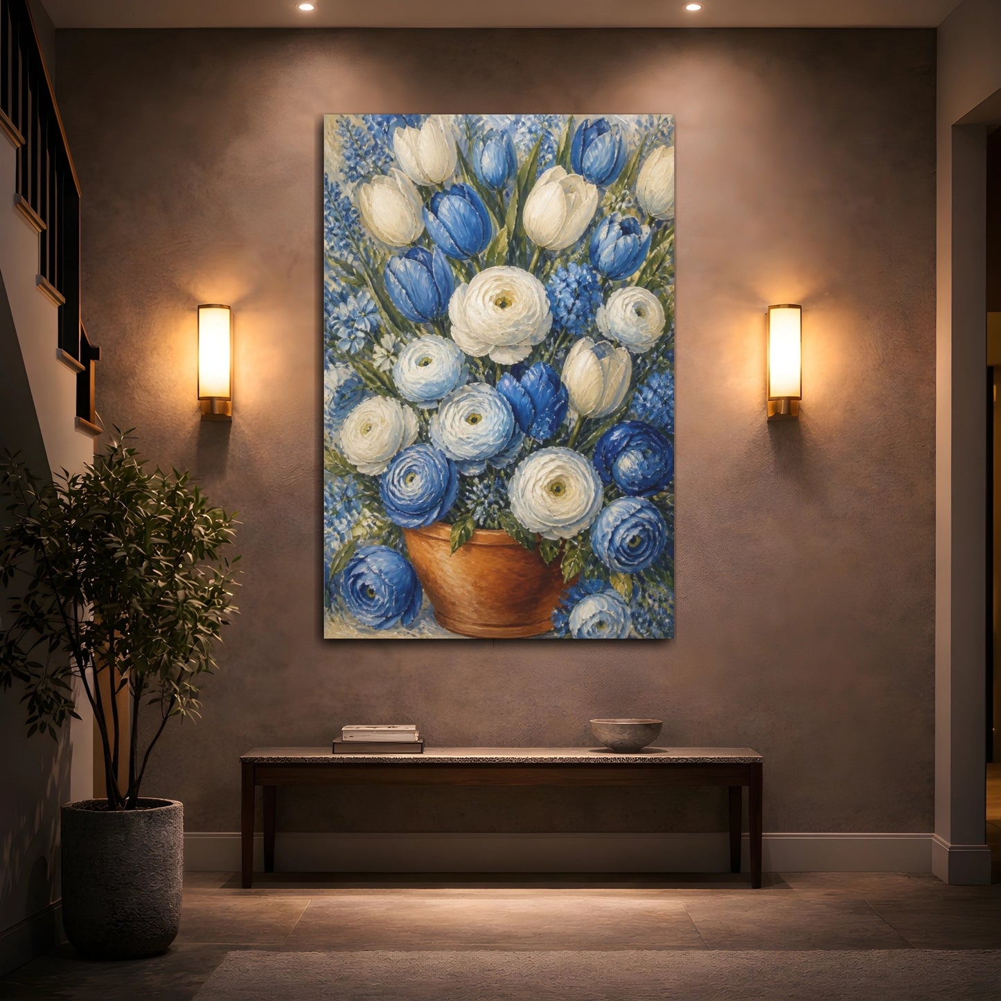 Mockup 2. Blue & White Flower Bouquet shown as canvas print
