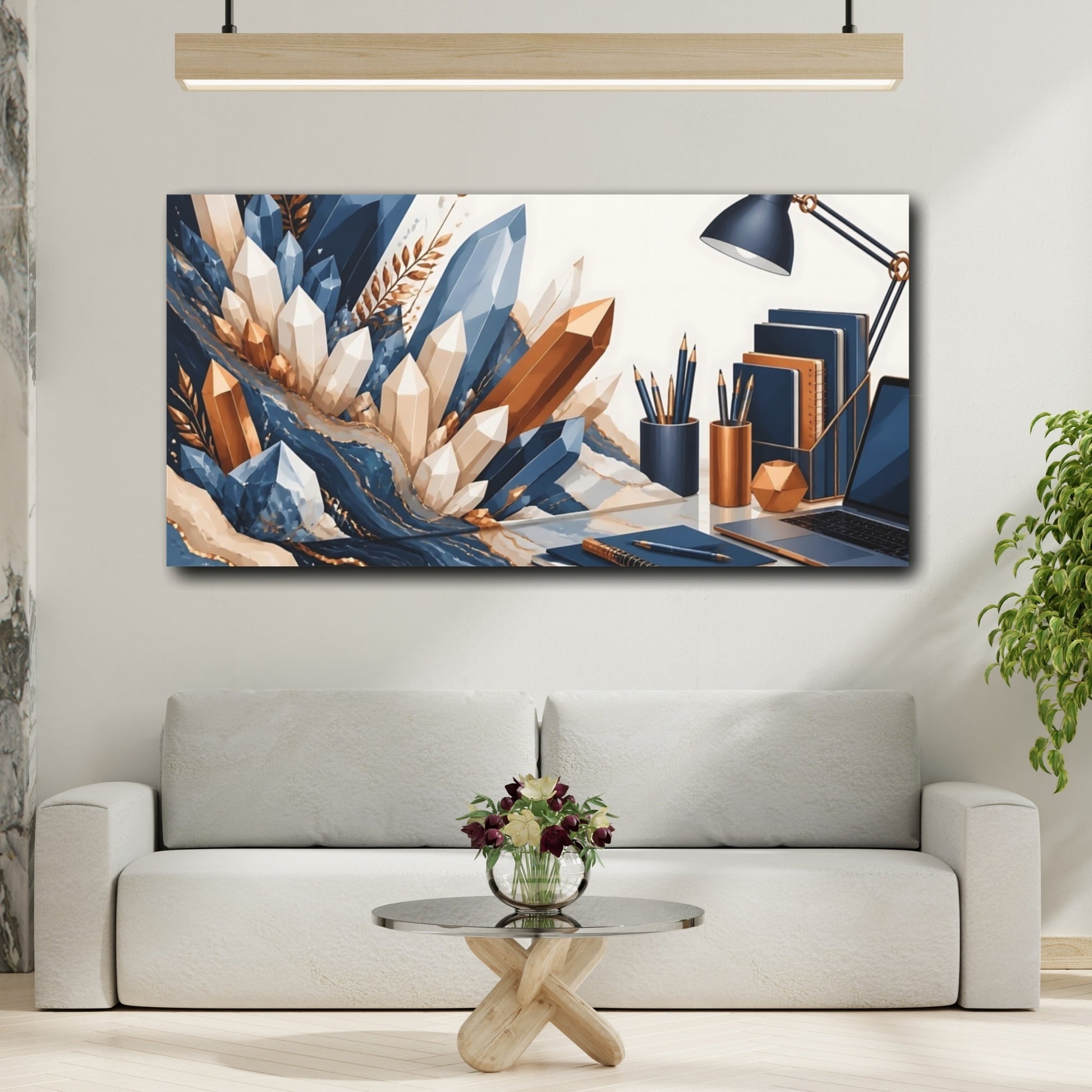 Mockup 2. Blue And Gold Crystal Desk shown as canvas print