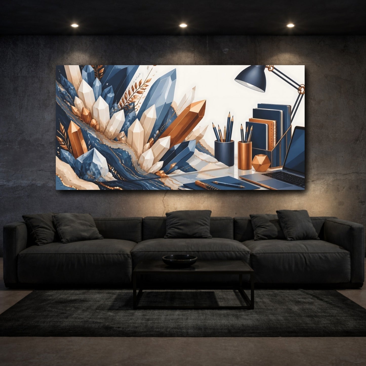 Mockup 3. Blue And Gold Crystal Desk shown as canvas print