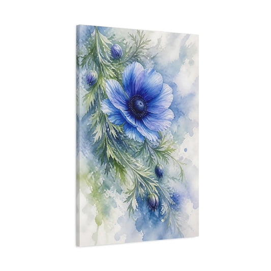 Blue Anemone Flower Canvas Print Wall Art – Bedroom Decor, Bed - YesArtYes