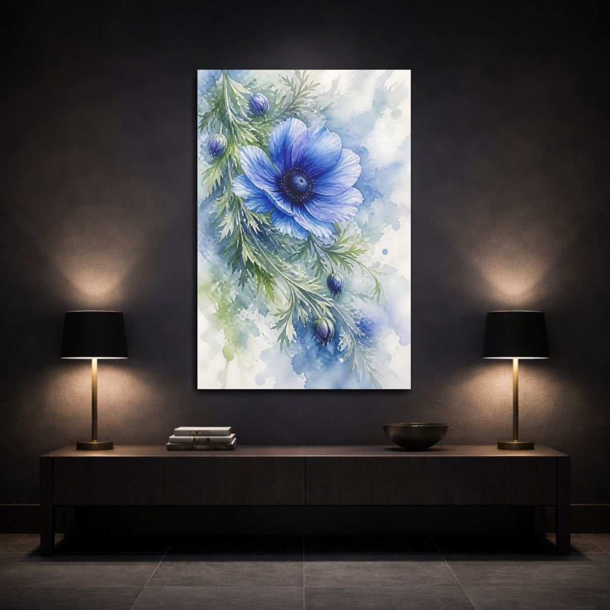 Blue Anemone Flower Canvas Print Wall Art – Bedroom Decor, Bed - YesArtYes
