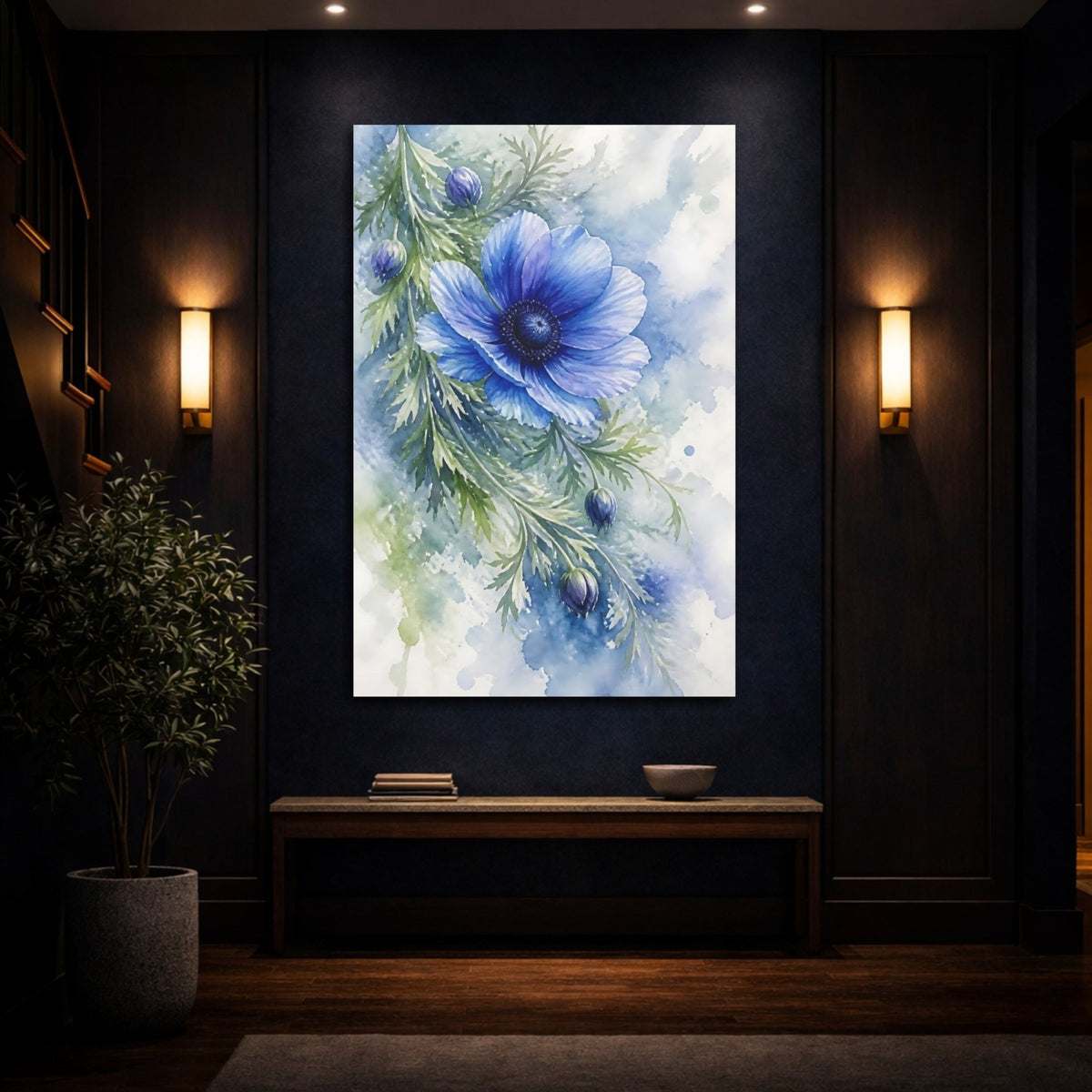 Blue Anemone Flower Canvas Print Wall Art – Bedroom Decor, Bed - YesArtYes