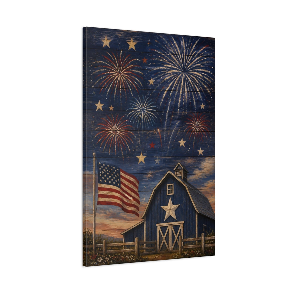 Main Mockup. Blue Barn Fireworks shown as canvas print
