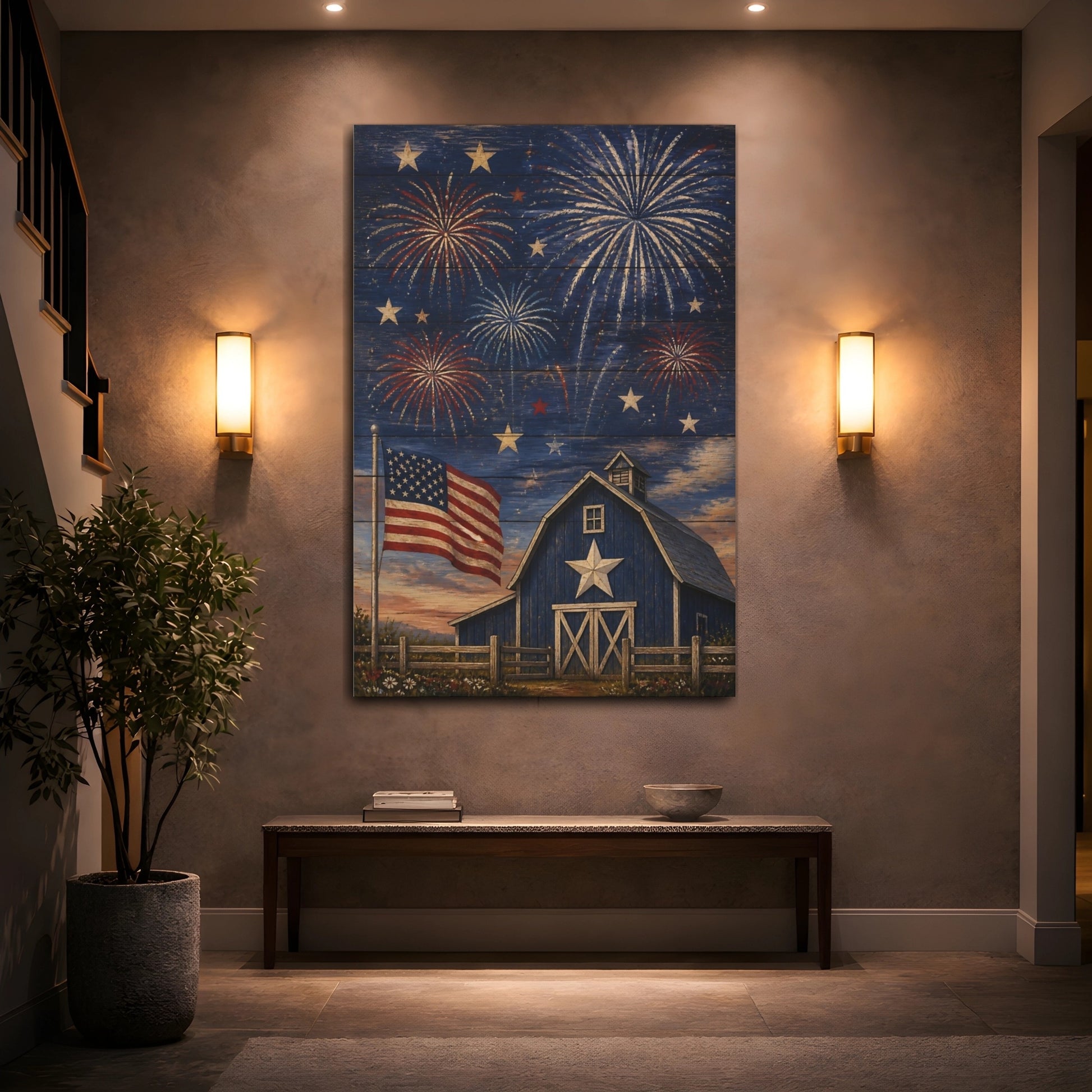 Mockup 2. Blue Barn Fireworks shown as canvas print