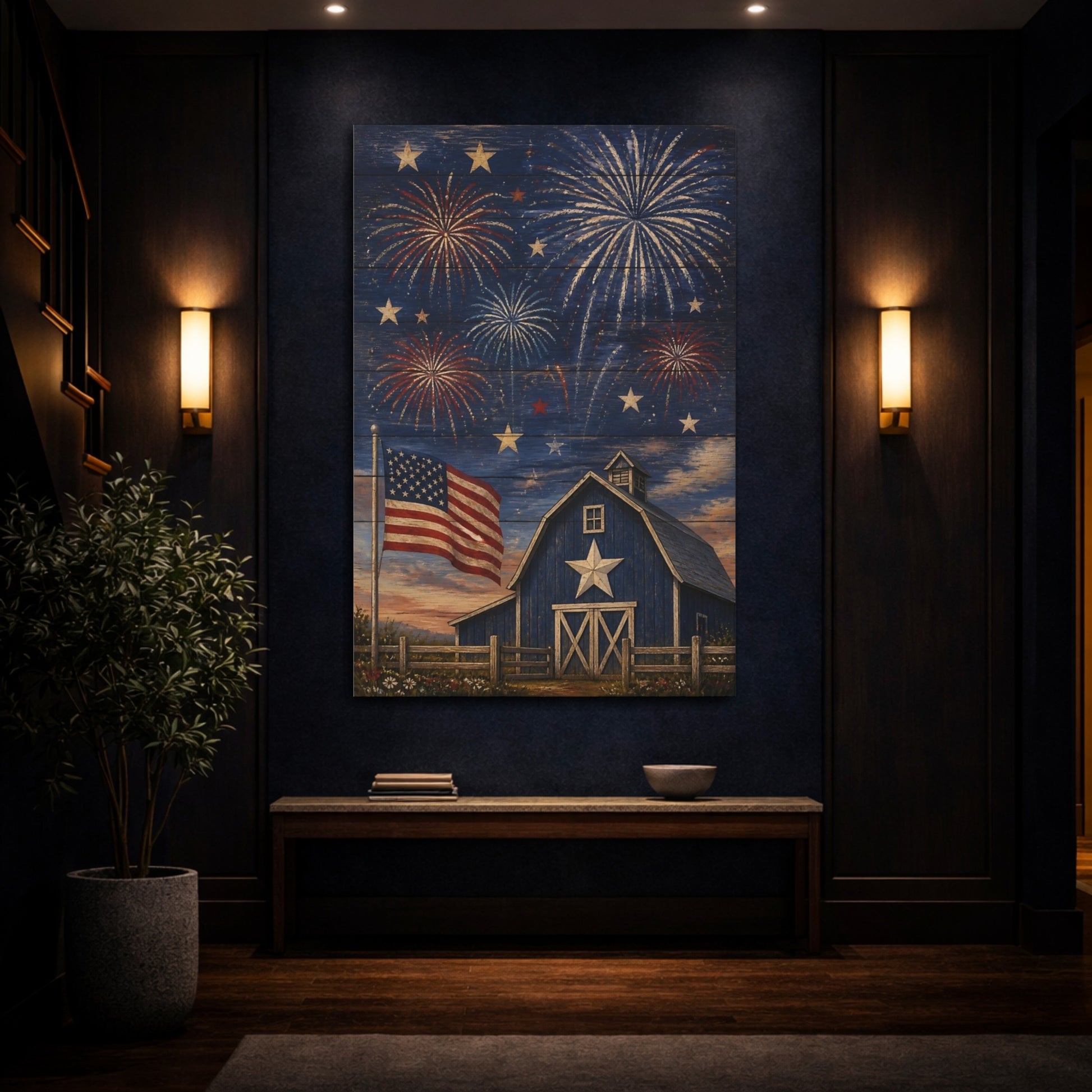 Mockup 4. Blue Barn Fireworks shown as canvas print
