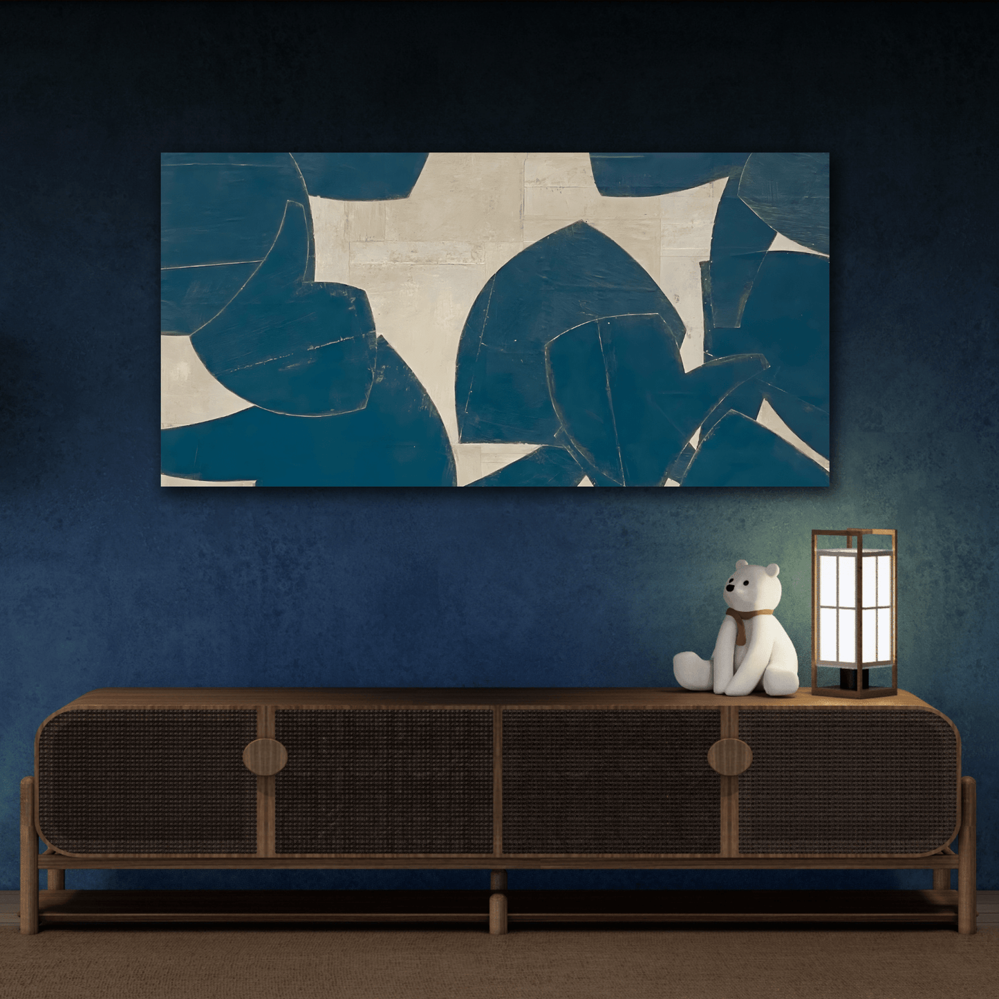 Blue Beige Abstract Canvas Print - Japanese Wabi Sabi wall art - YesArtYes