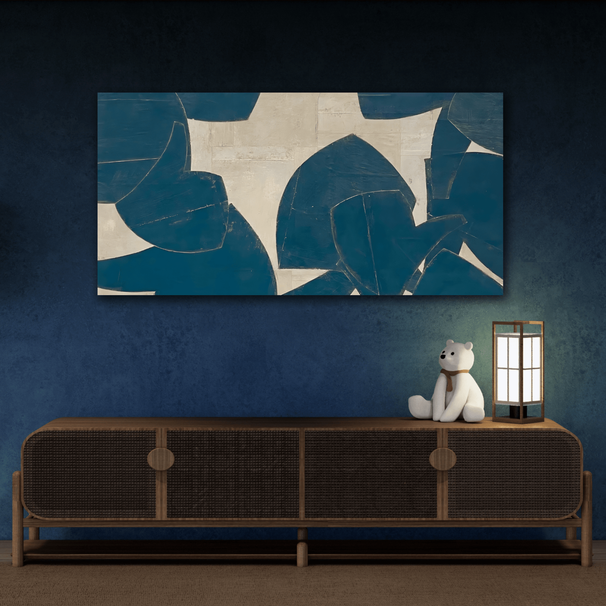 Blue Beige Abstract Canvas Print - Japanese Wabi Sabi wall art - YesArtYes