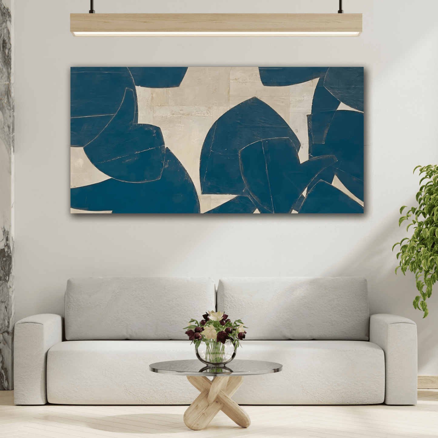 Blue Beige Abstract Canvas Print - Japanese Wabi Sabi wall art - YesArtYes