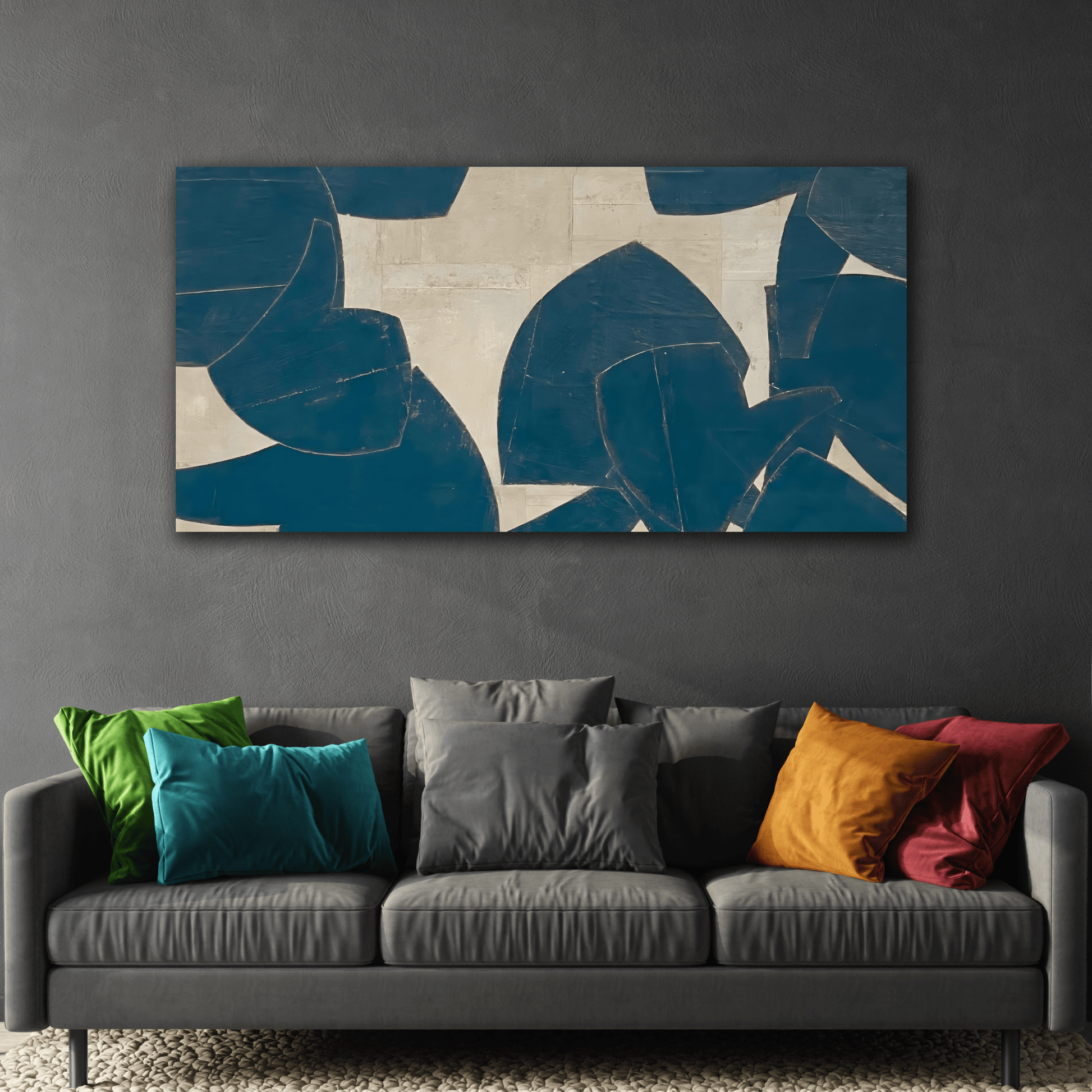 Blue Beige Abstract Canvas Print - Japanese Wabi Sabi wall art - YesArtYes