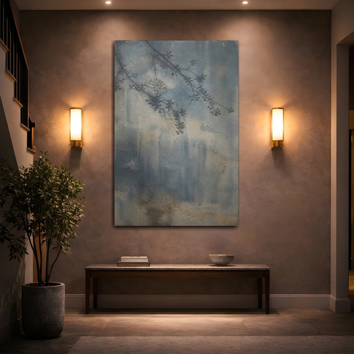 Blue Branch Shadow Study Canvas Print – Living Room, Above Console Table - YesArtYes