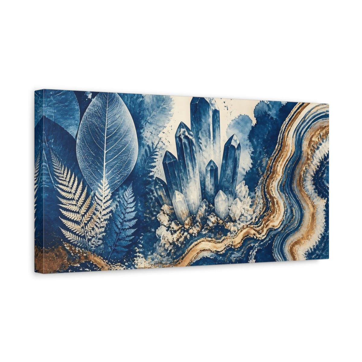 Side Mockup 3. Blue Crystal Cluster shown as canvas print