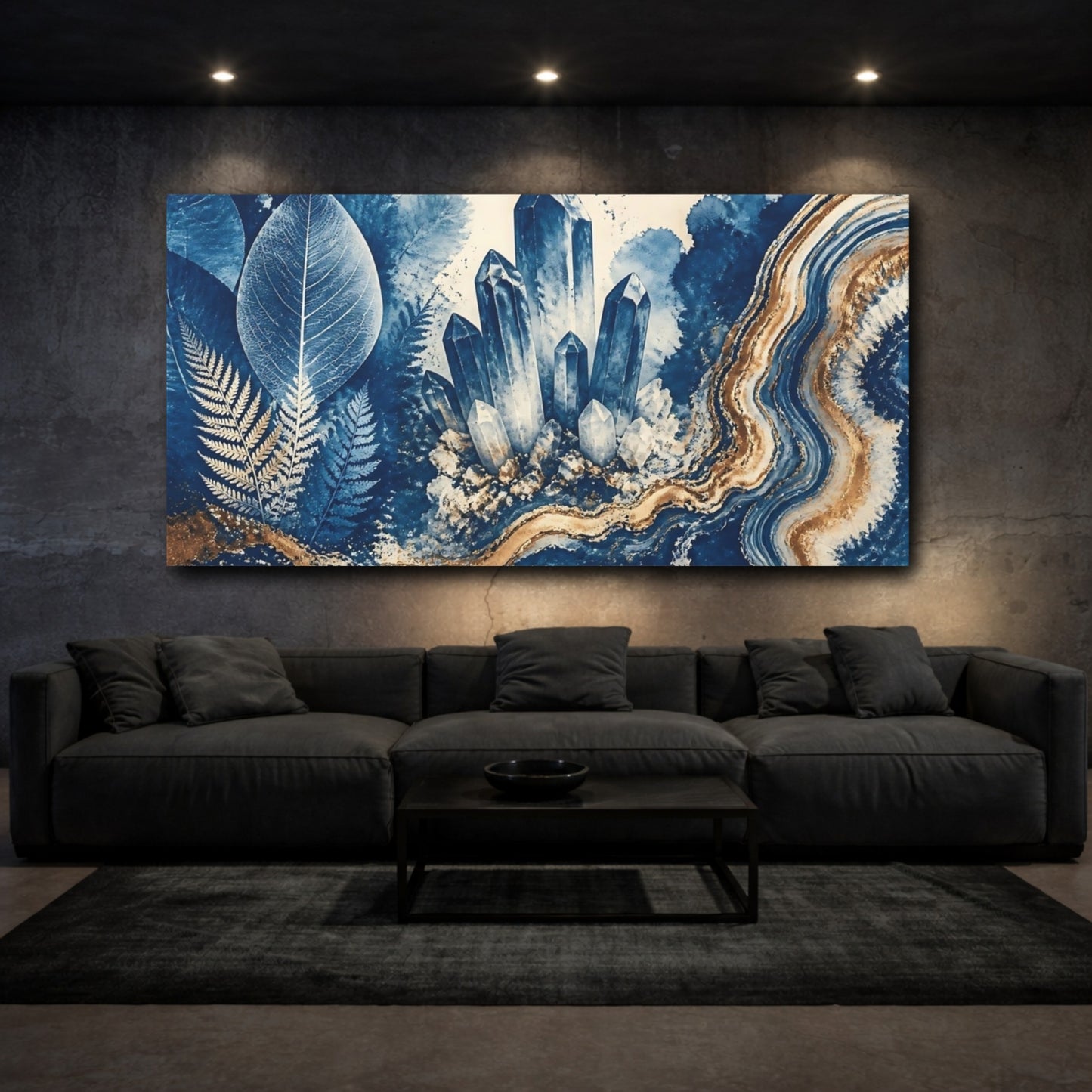 Mockup 3. Blue Crystal Cluster shown as canvas print